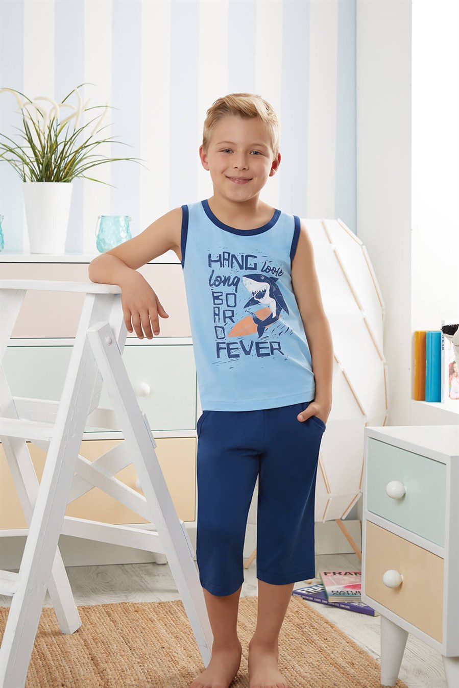 9737-107 Baykar Erkek Çocuk Kapr Pijama Takımı Petrol Mavi
