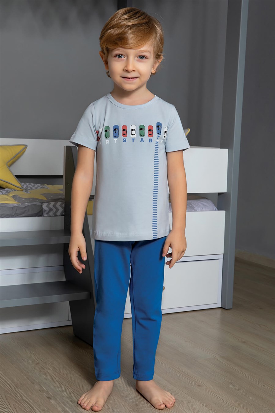 9760-105 Baykar Erkek Çocuk Pijama Takımı Boyalı Gri