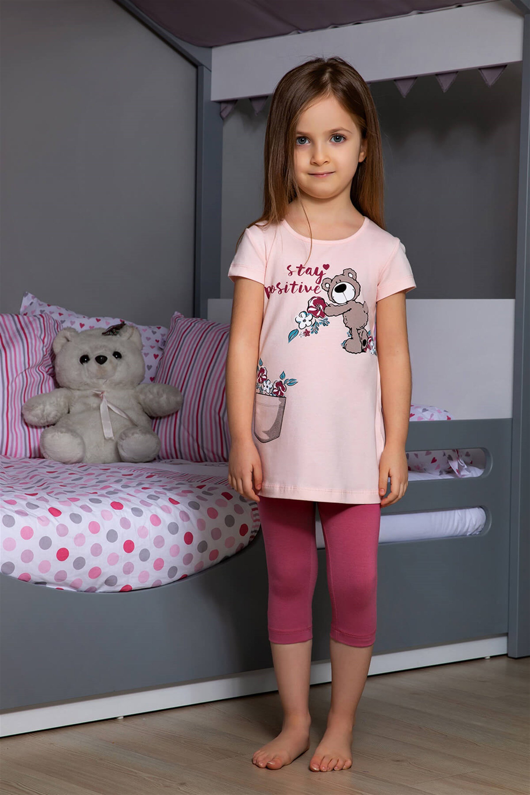 9104-248 Baykar Kız Çocuk Tunık Takım Somon