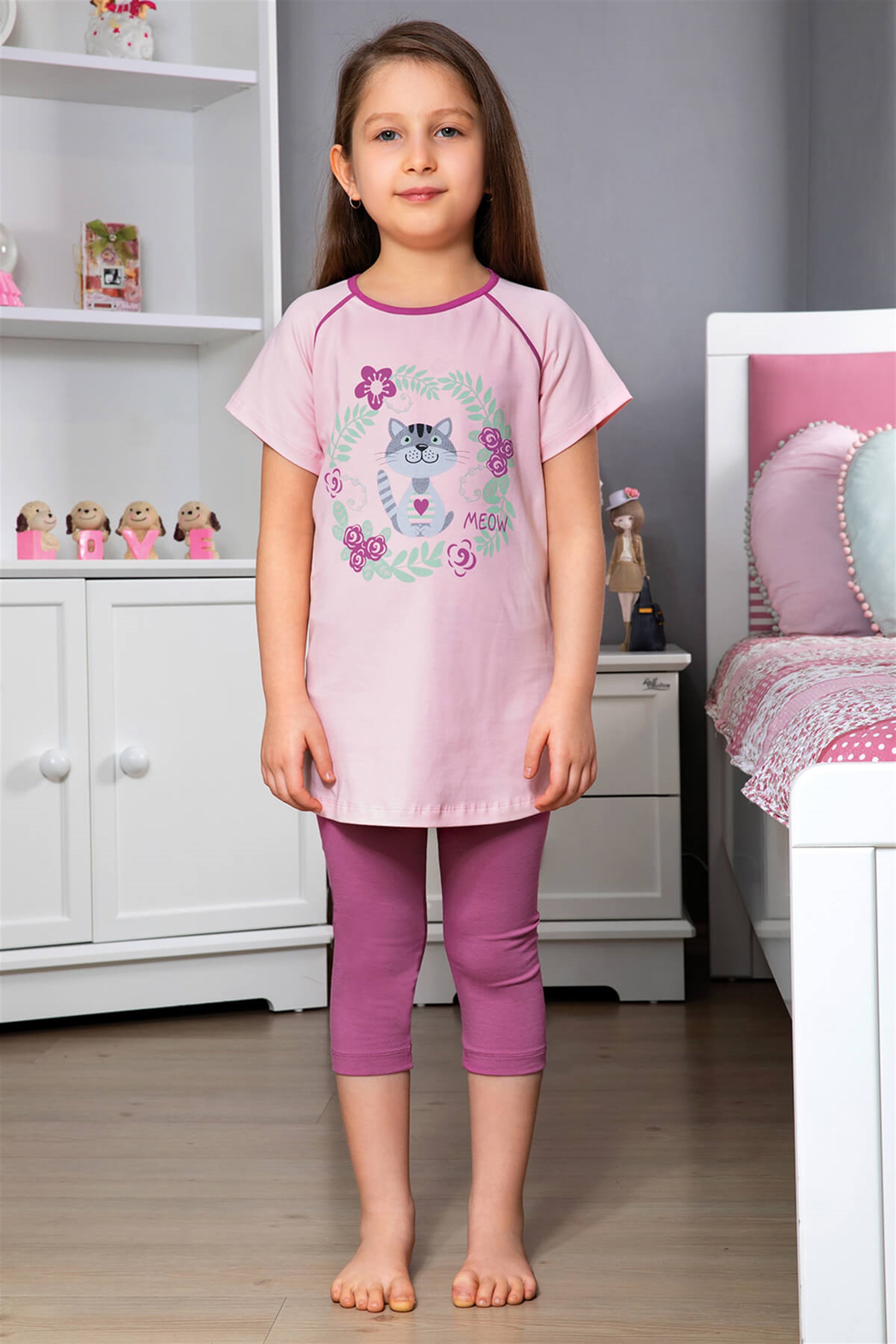 9107-148 Baykar Kız Çocuk Tayt Takım Pembe