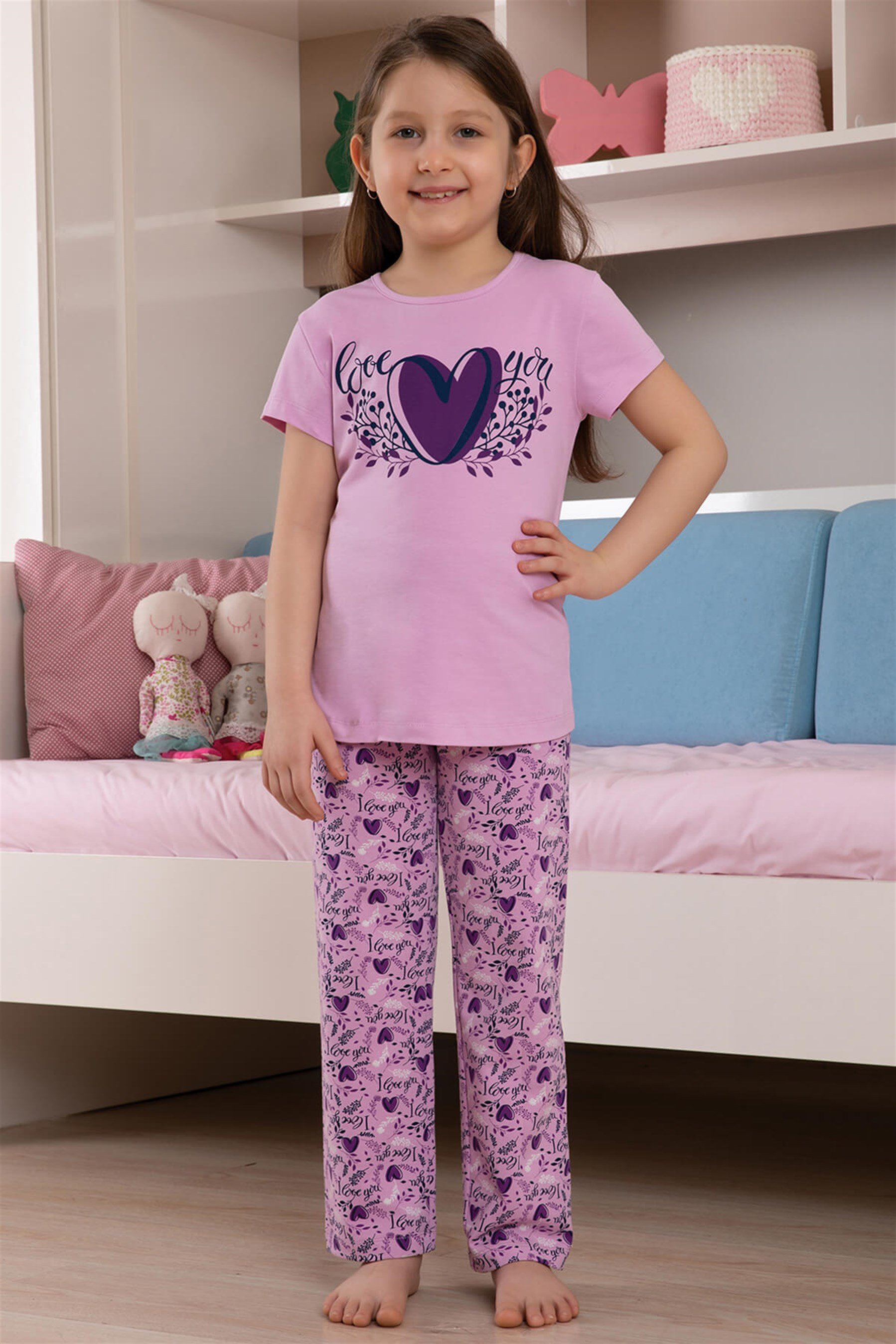 9108-216 Baykar Kız Çocuk Pıjama Takım Mor