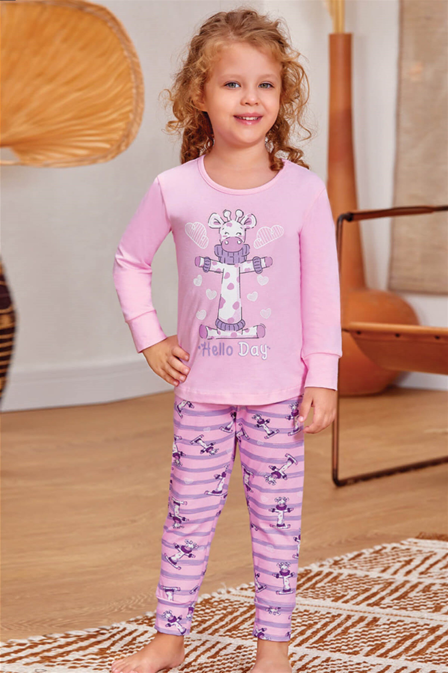 9130 Kız Çocuk Pijama Takımı Pembe
