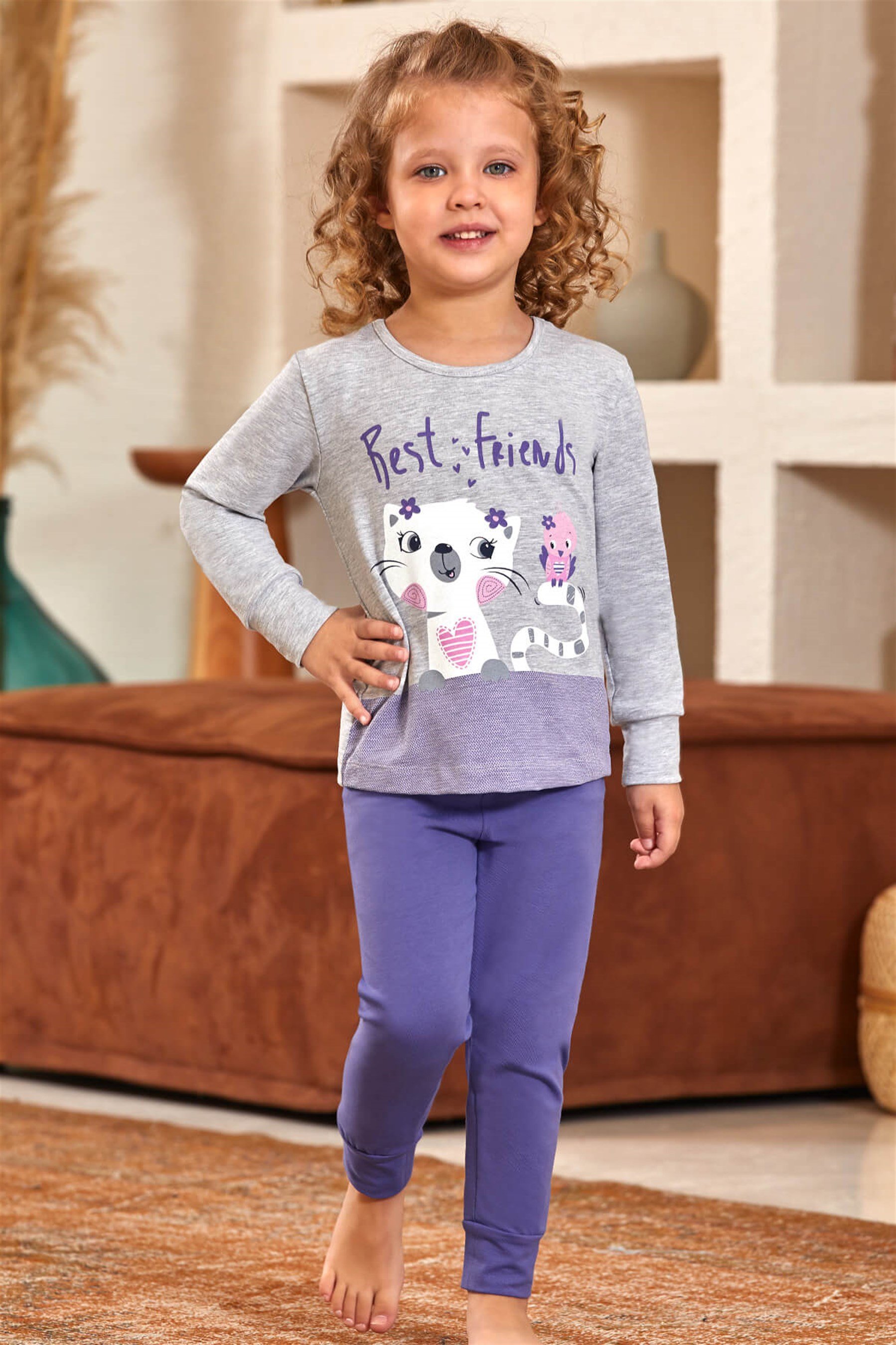 9131 Kız Çocuk Pijama Takımı Mor