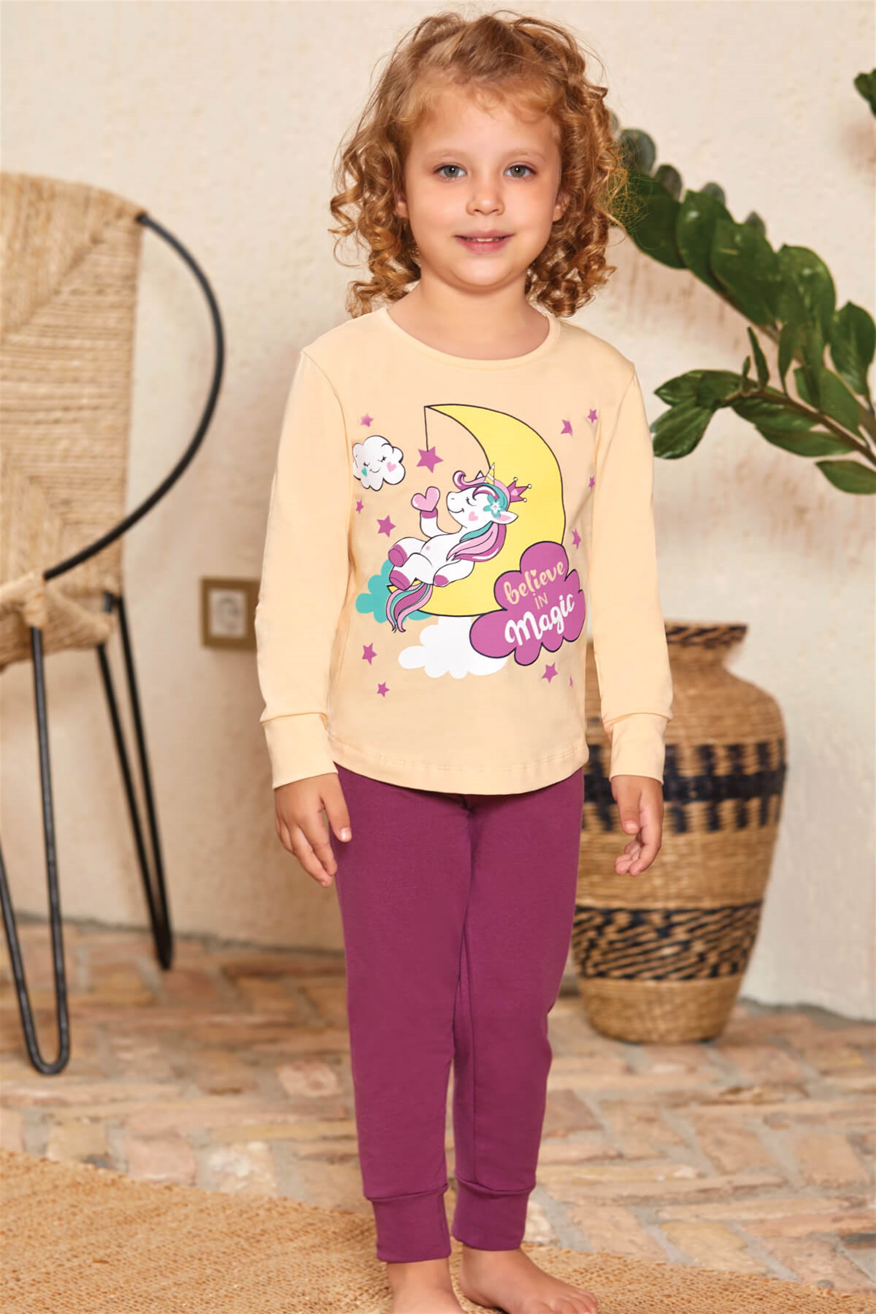 9133 Kız Çocuk Pijama Takımı Mürdüm