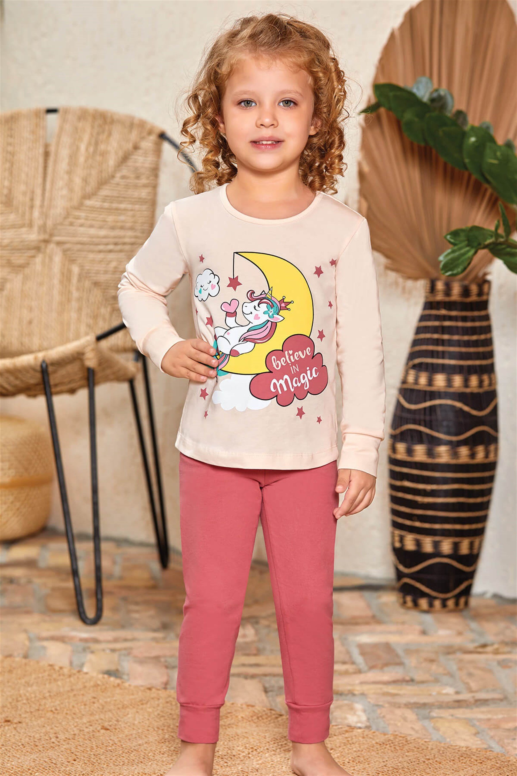 9133 Kız Çocuk Pijama Takımı Somon