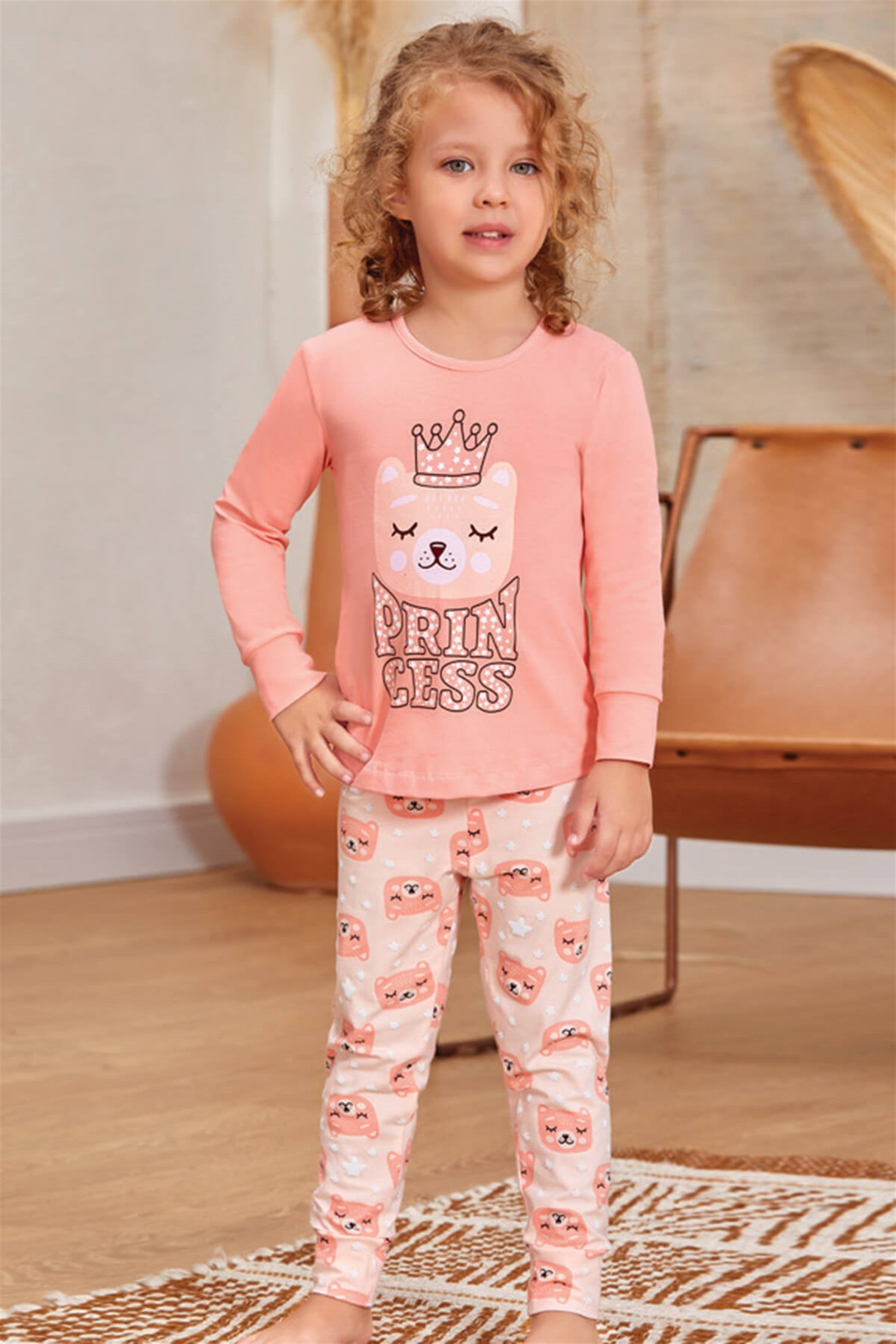 9135 Kız Çocuk Pijama Takımı Somon