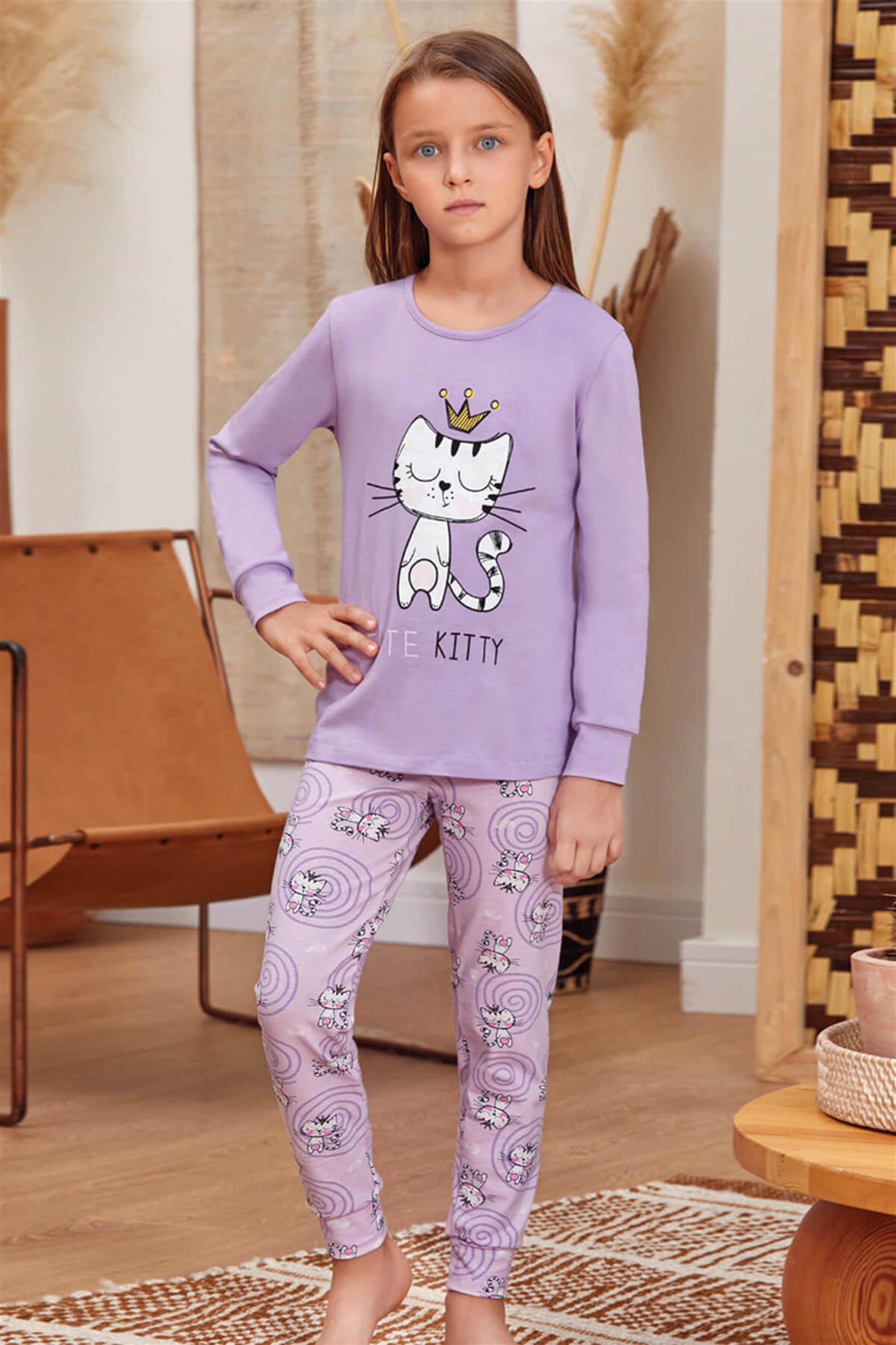 9138 Kız Çocuk Pijama Takımı Lila