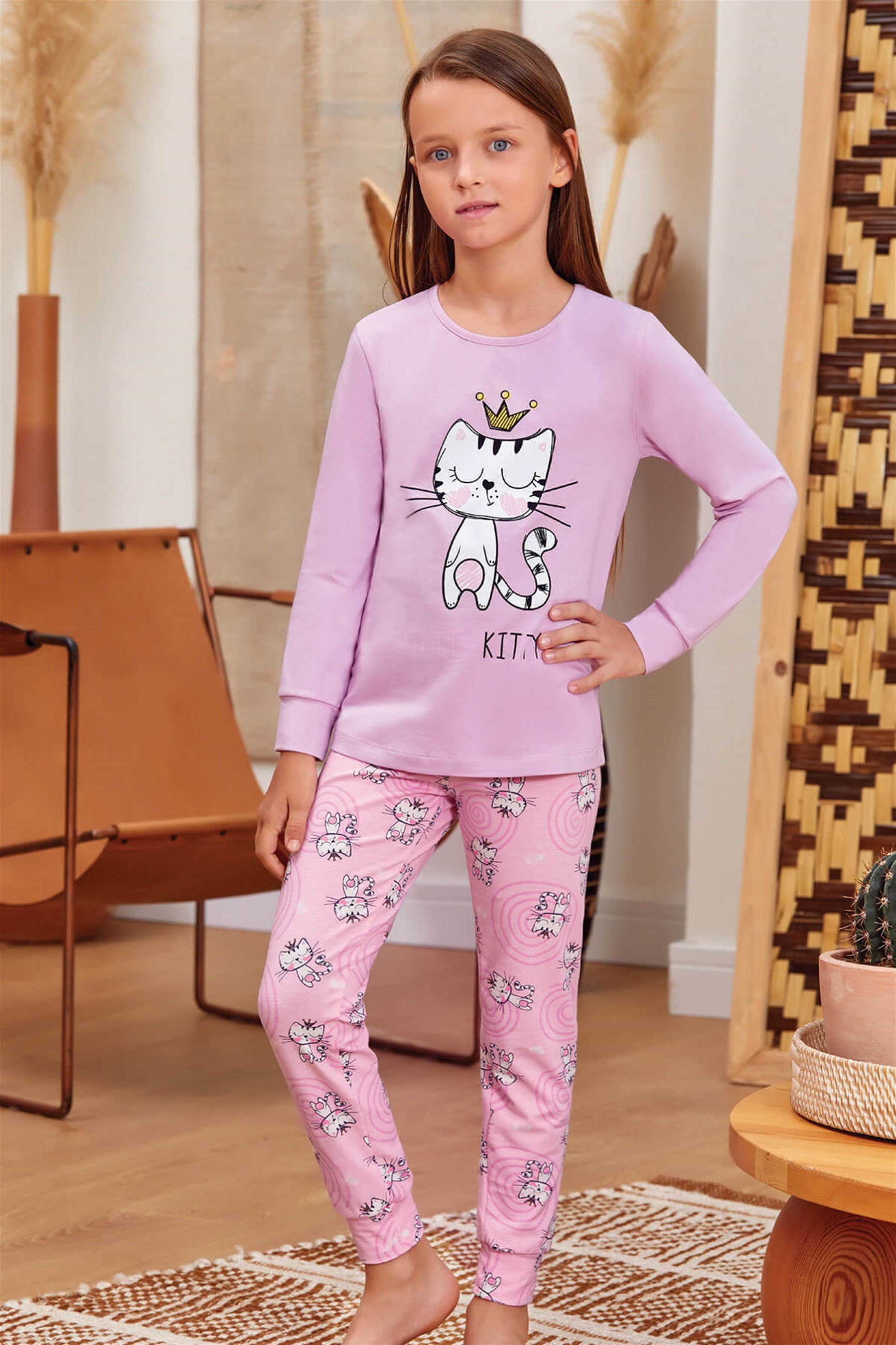 9138 Kız Çocuk Pijama Takımı Pembe