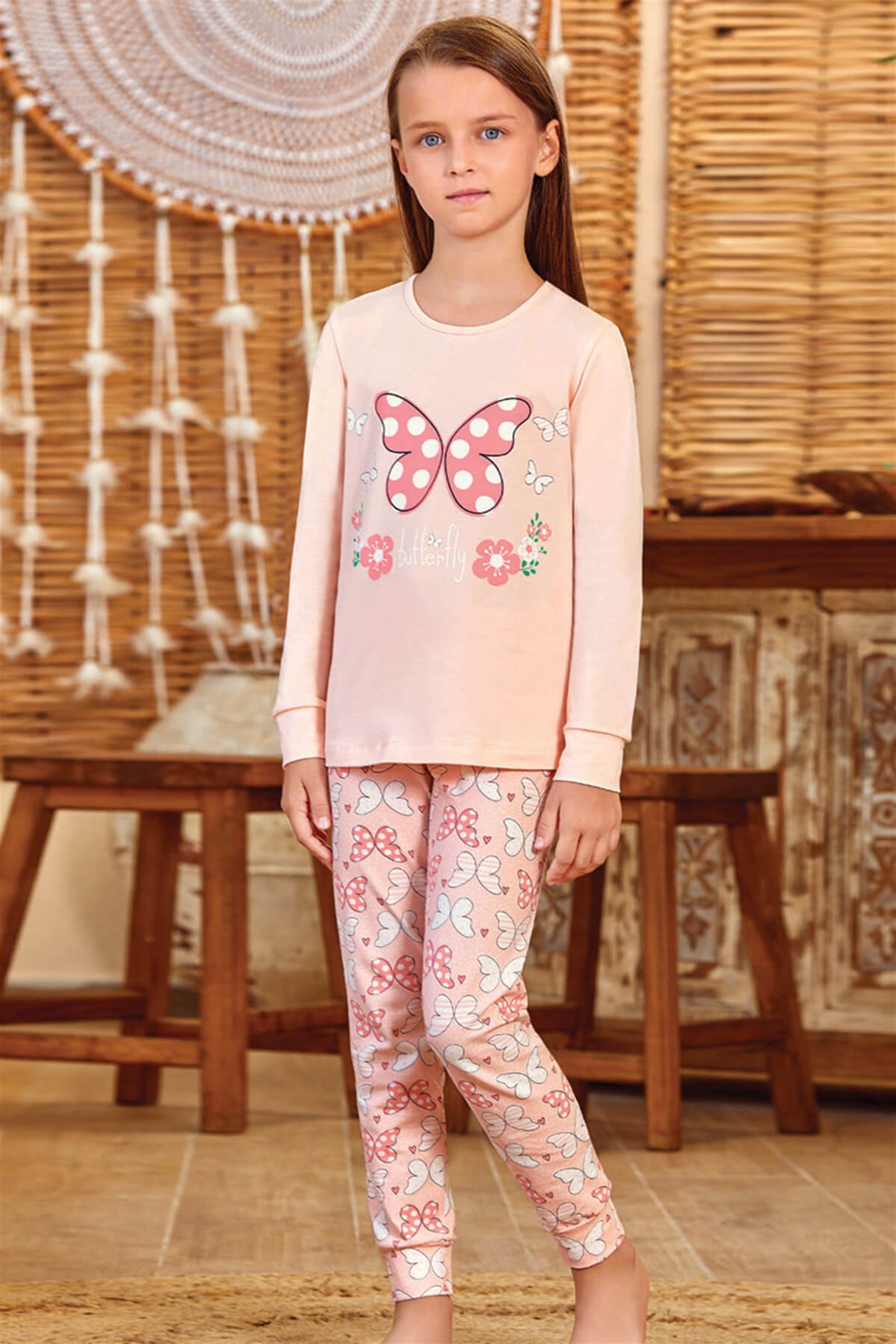 9140 Kız Çocuk Pijama Takımı Somon