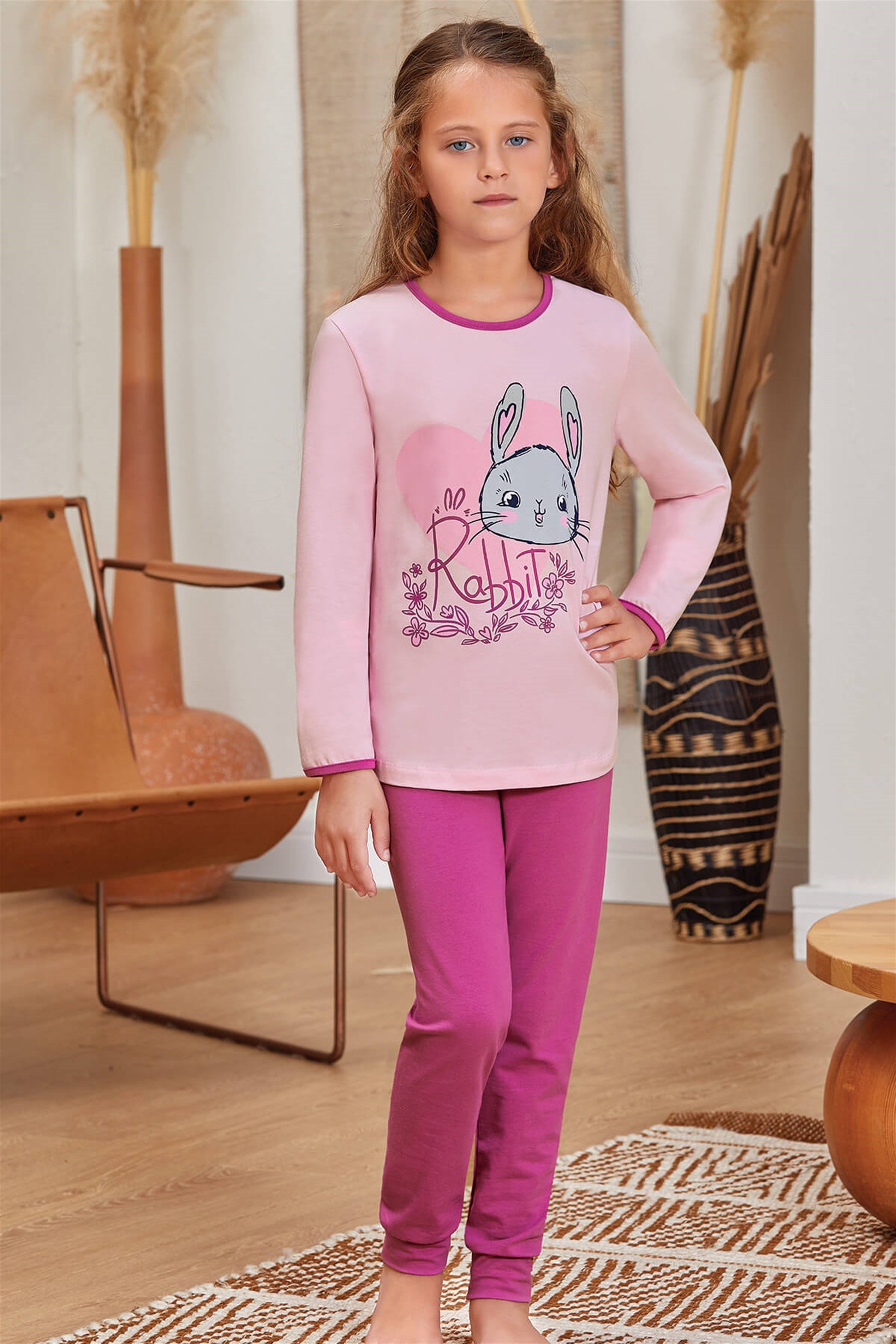 9141 Kız Çocuk Pijama Takımı Pembe