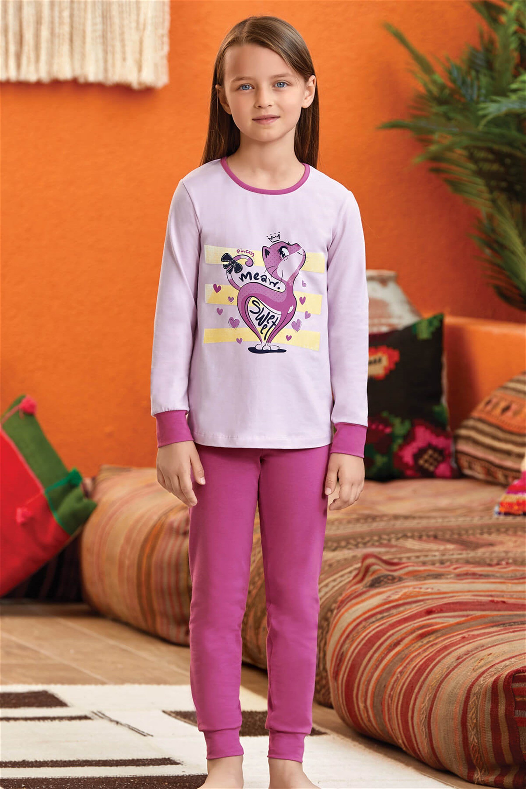 9142 Kız Çocuk Pijama Takımı Lila