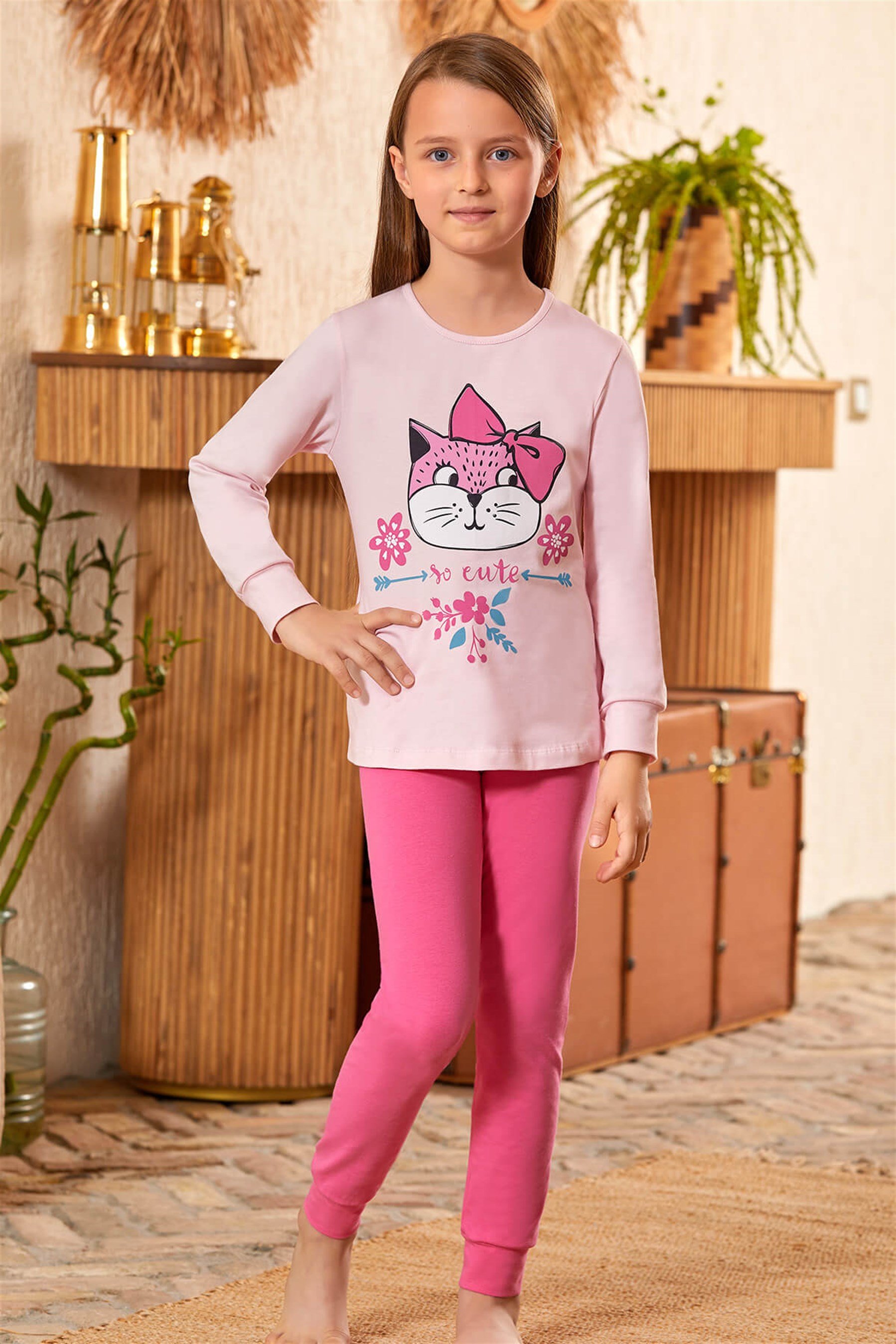 9144 Kız Çocuk Pijama Takımı Pembe