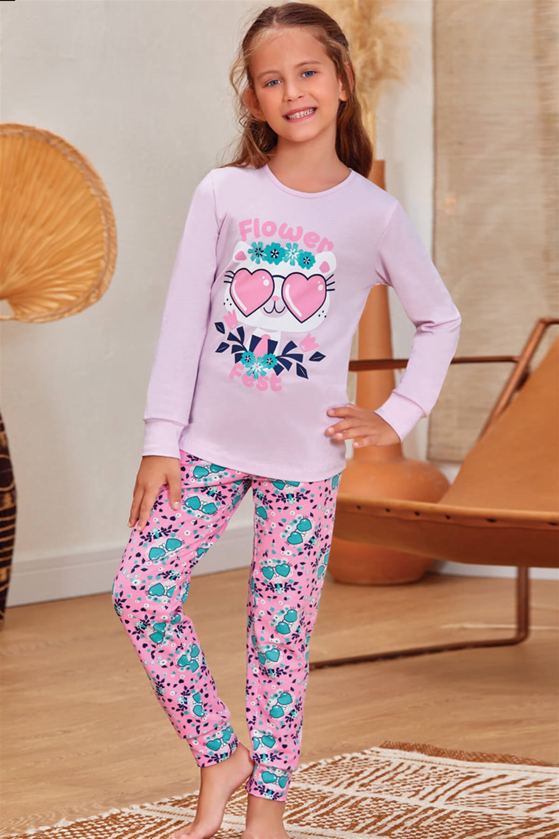 9145 Kız Çocuk Pijama Takımı Lila