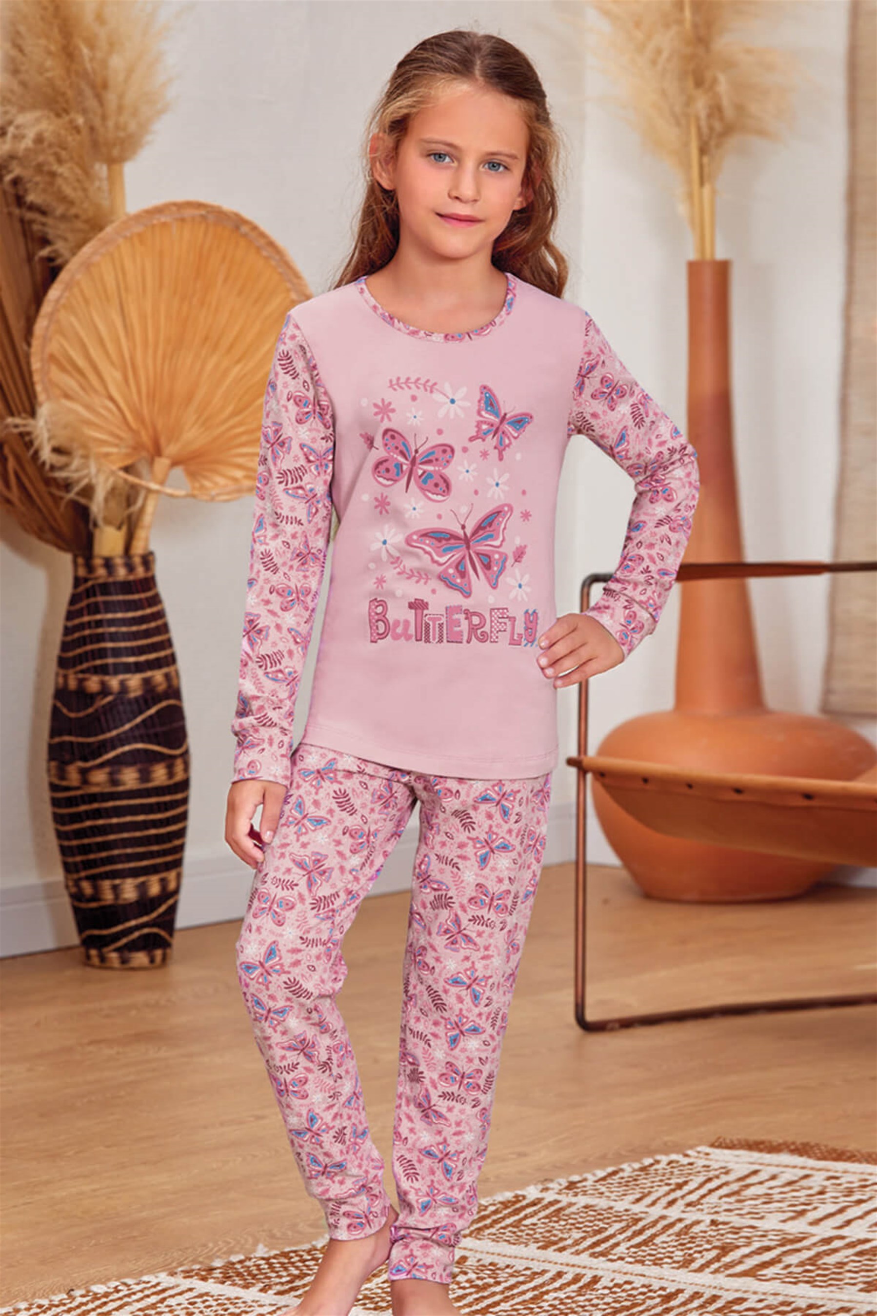 9147 Kız Çocuk Pijama Takımı Gül Kurusu