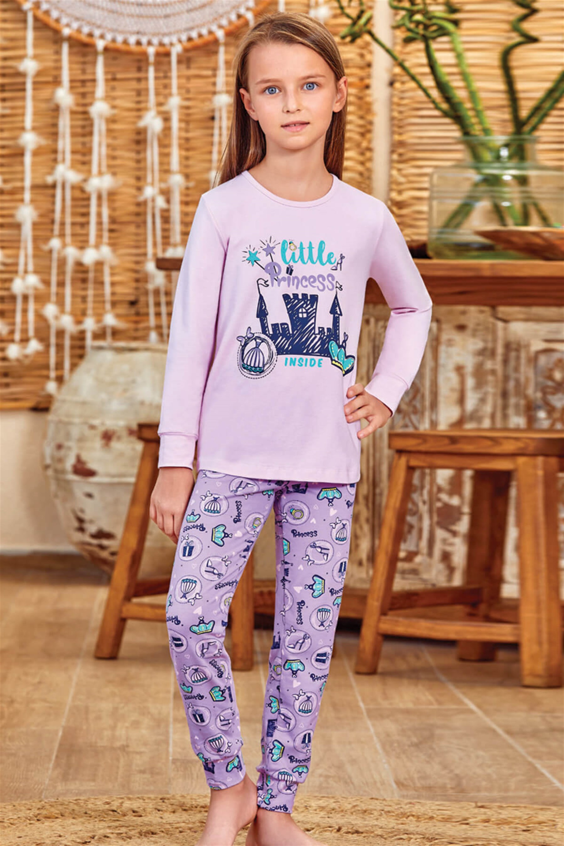 9148 Kız Çocuk Pijama Takımı Lila
