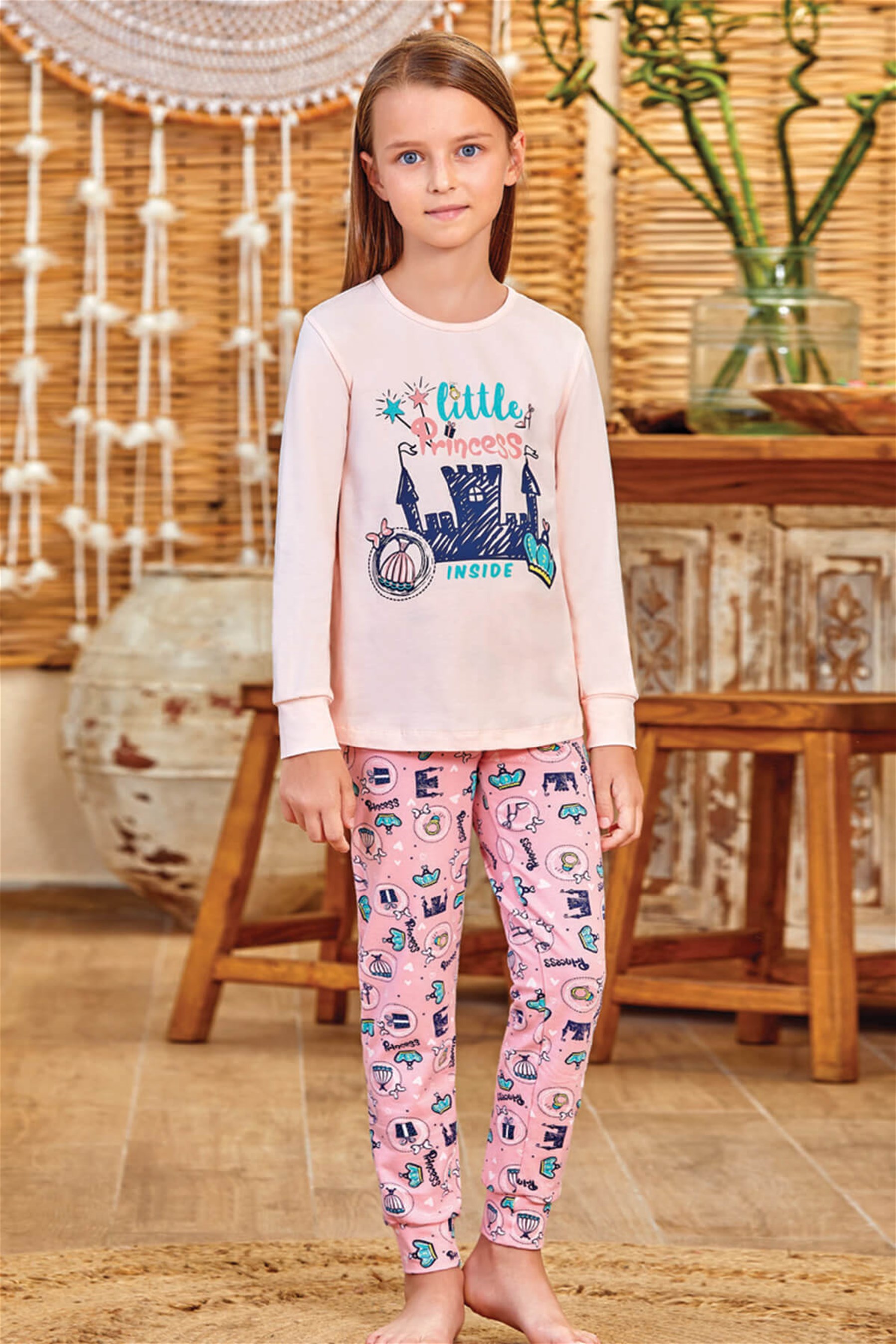 9148 Kız Çocuk Pijama Takımı Somon