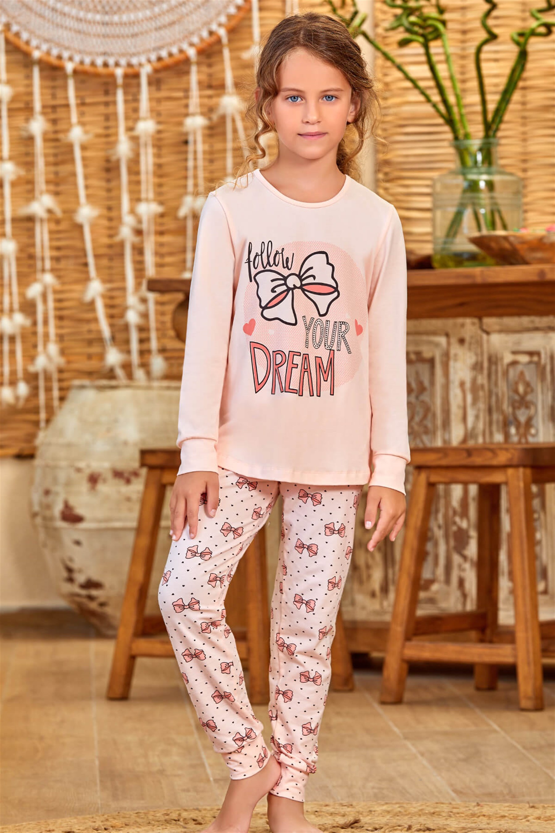 9149 Kız Çocuk Pijama Takımı Somon