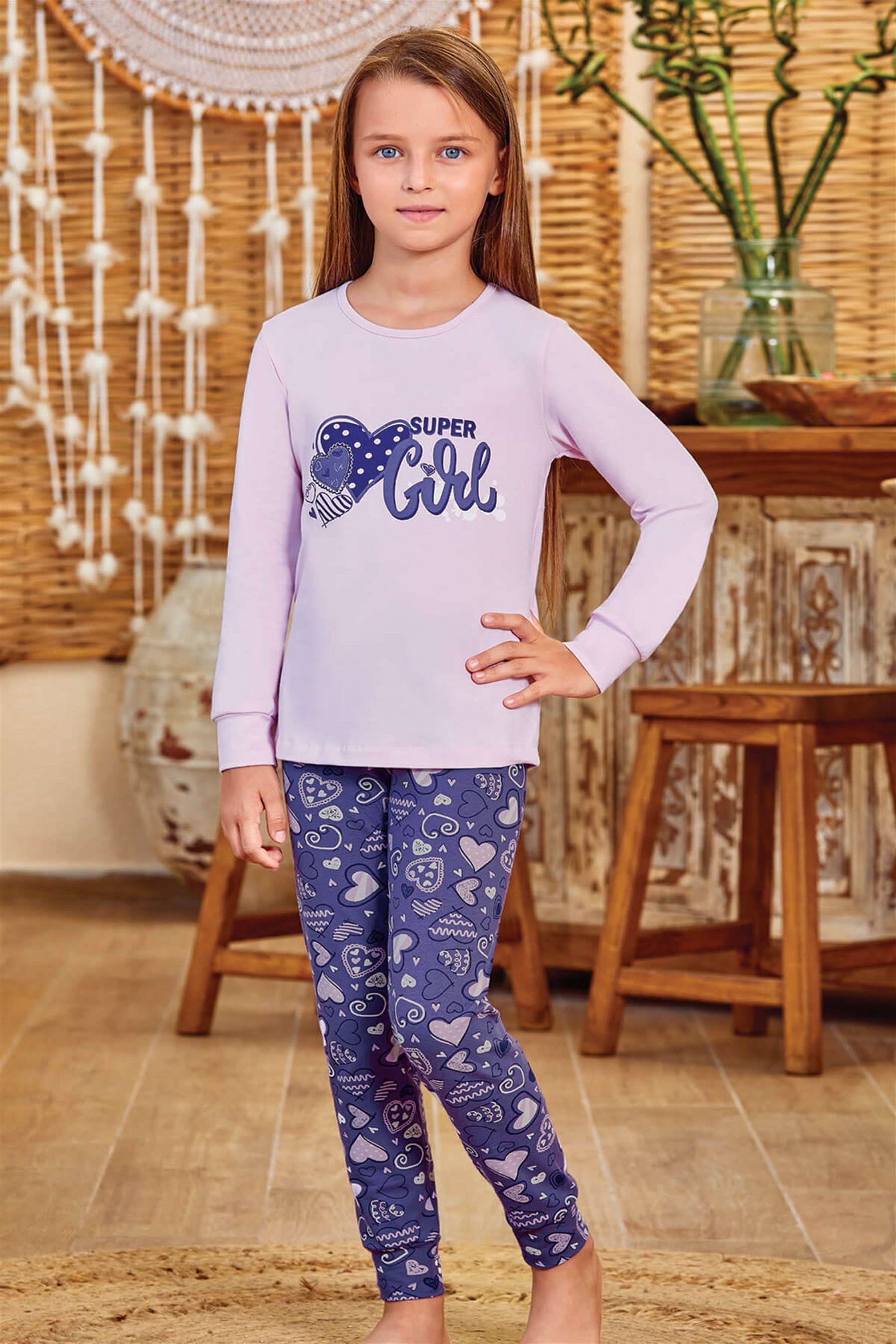 9150 Kız Çocuk Pijama Takımı Lila