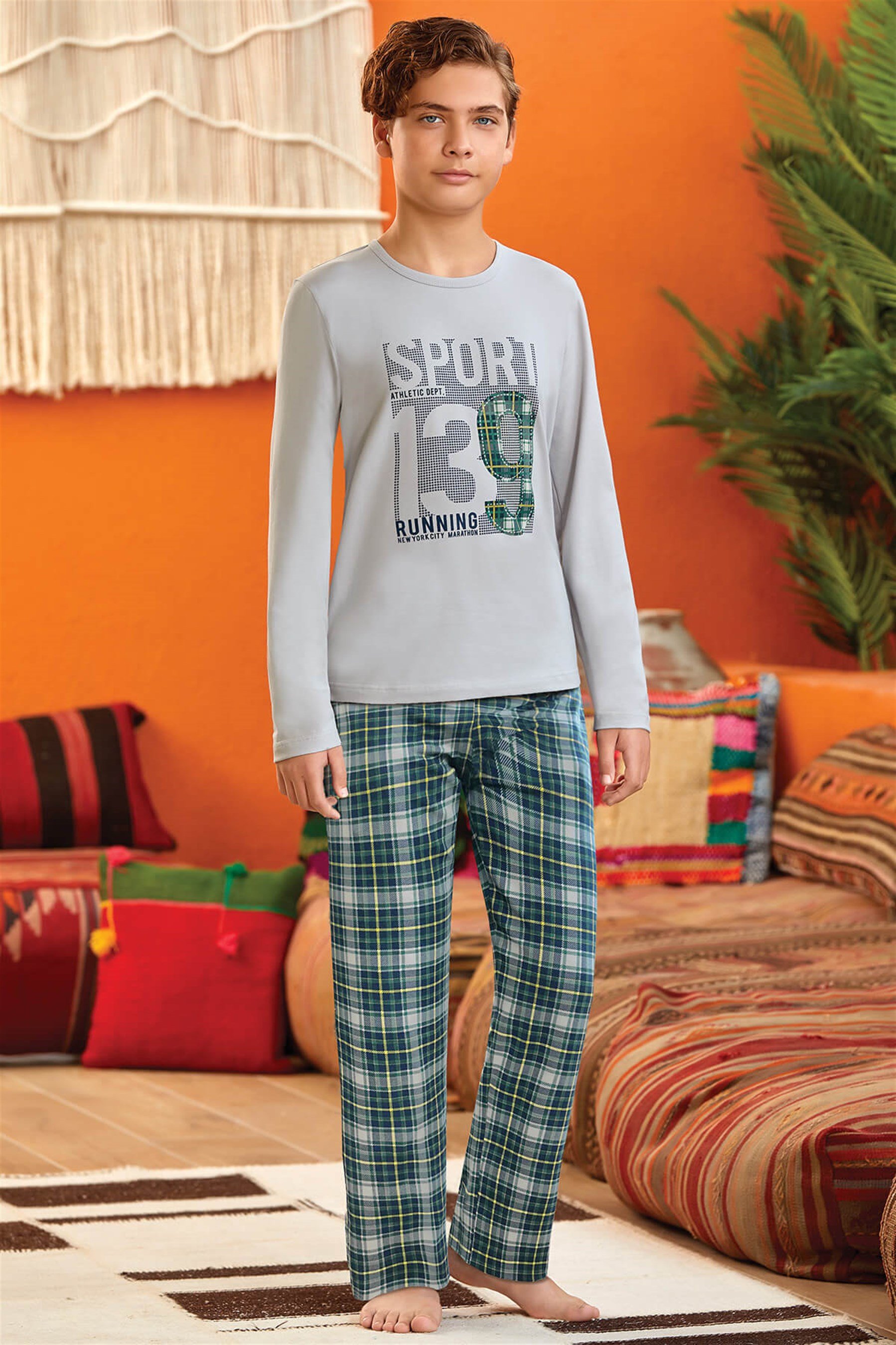 9602 Erkek Çocuk Pijama Takımı Gri
