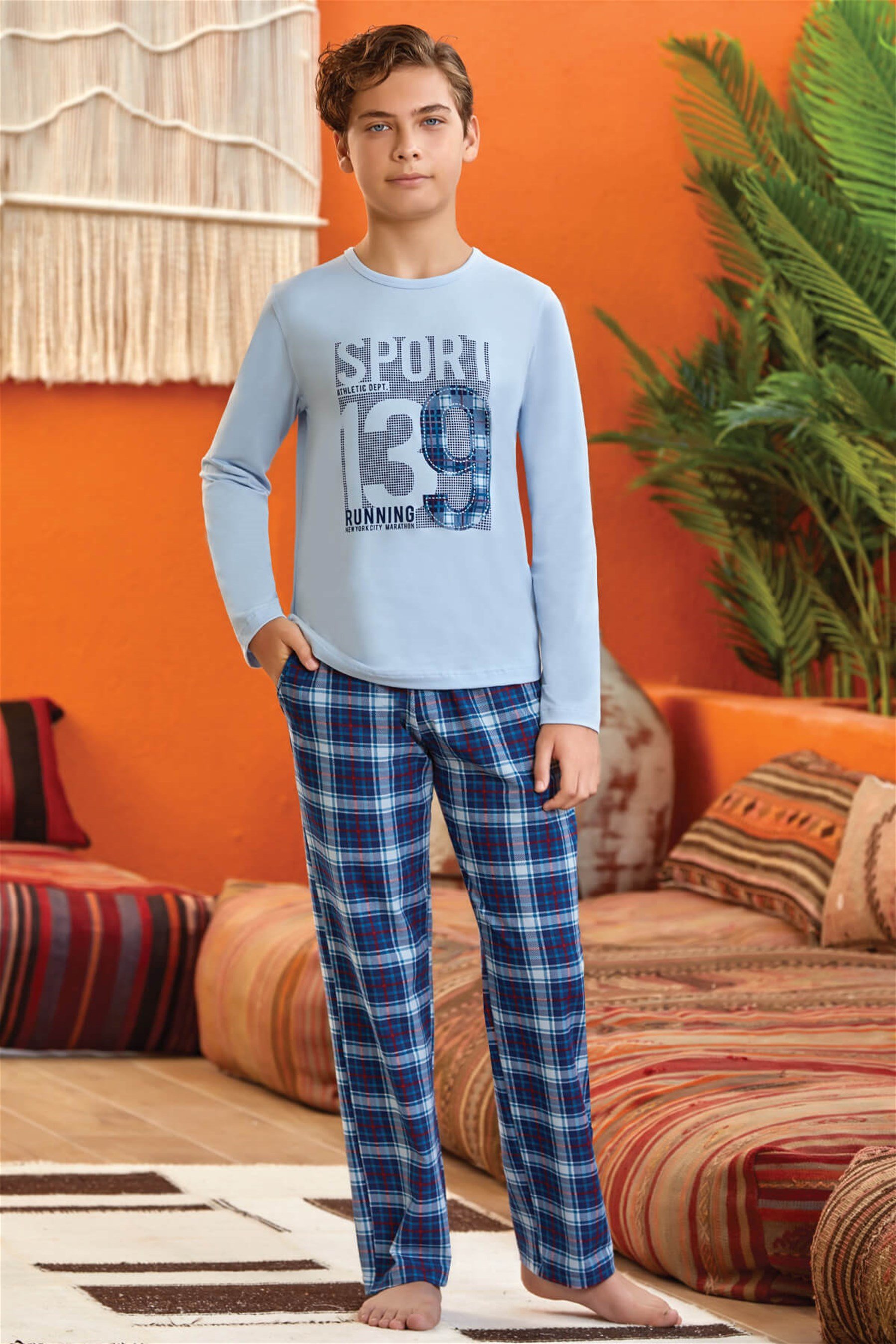 9602 Erkek Çocuk Pijama Takımı Mavi