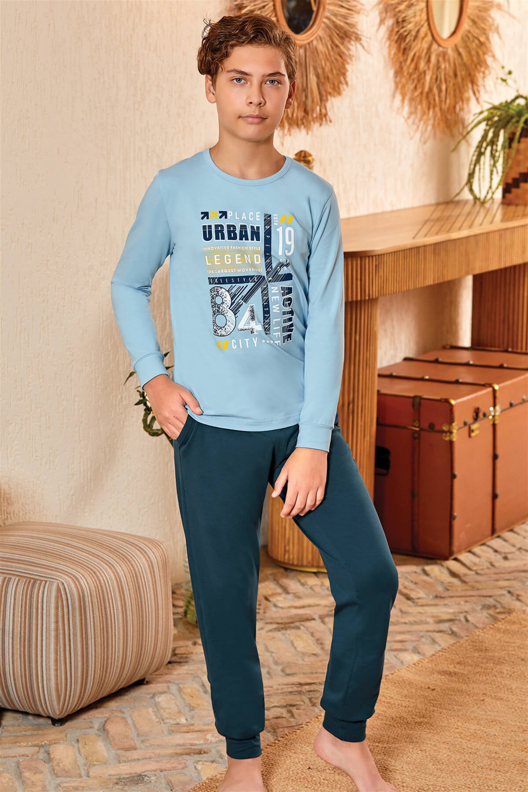 9604 Erkek Çocuk Pijama Takımı Mavi