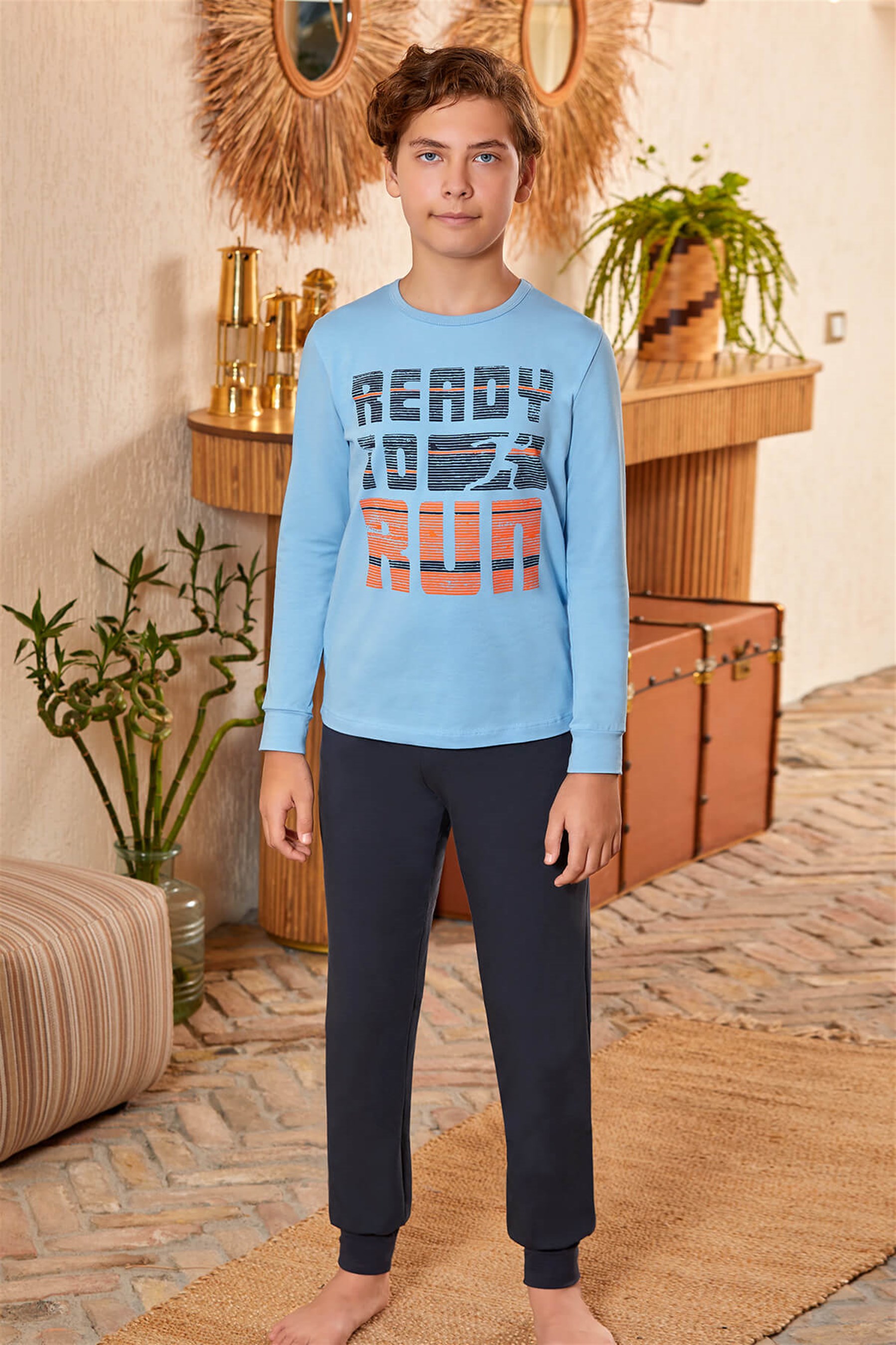 9606 Erkek Çocuk Pijama Takımı Mavi