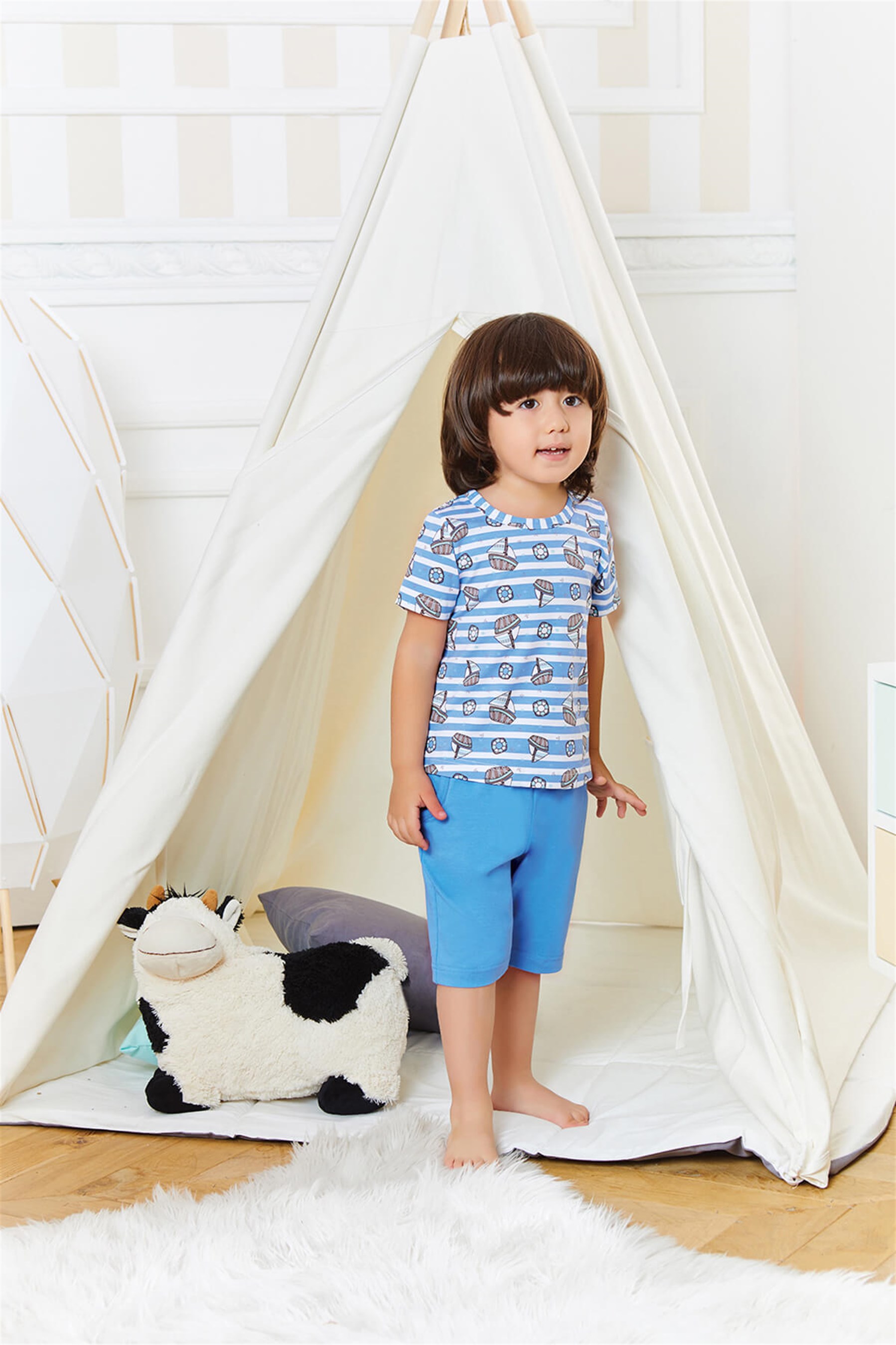 9726-198 Baykar Erke Çocuk Kapr Pijama Takımı Mavi