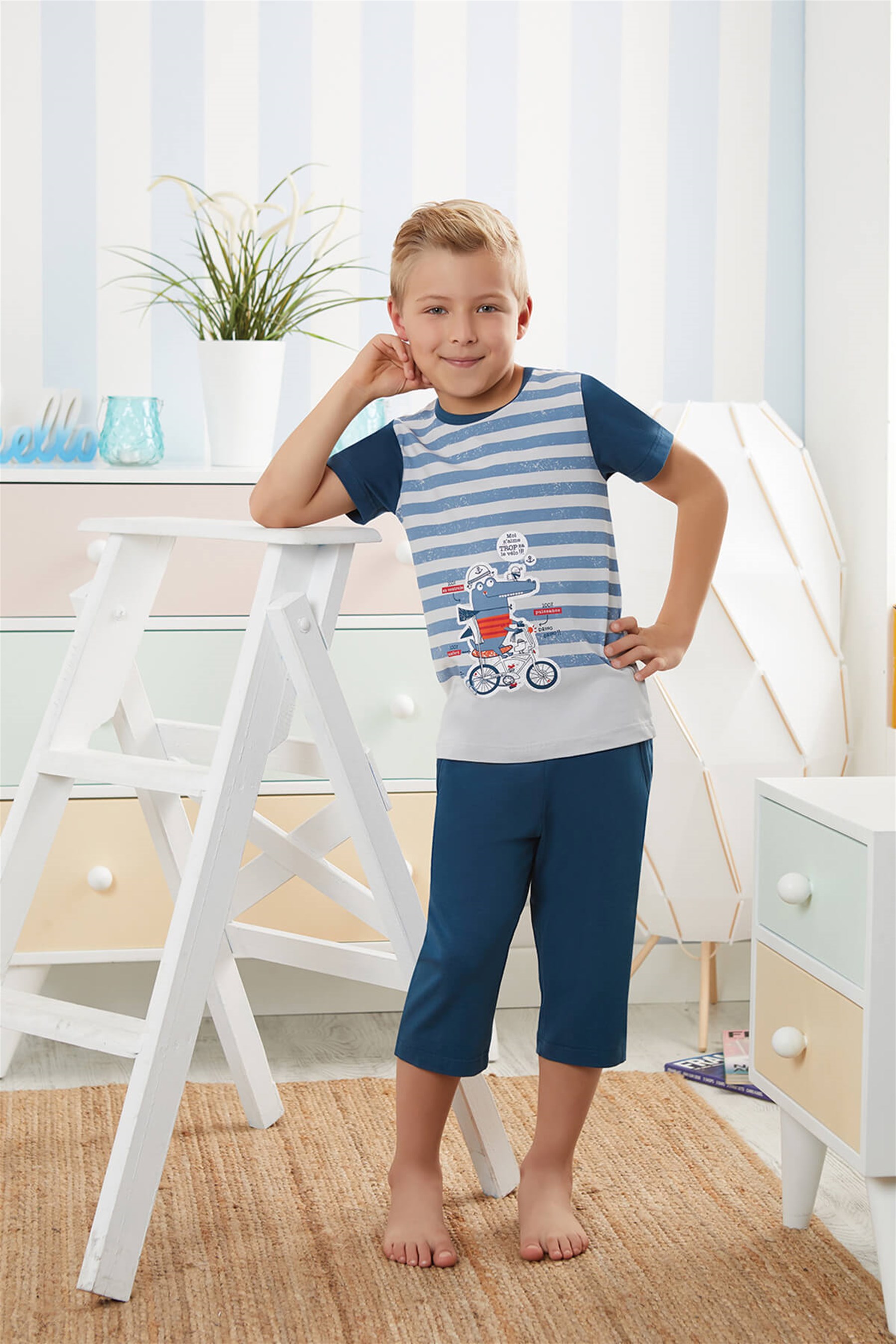 9738-167 Baykar Erkek Çocuk Pant Pijama Takımı Gri Melanj