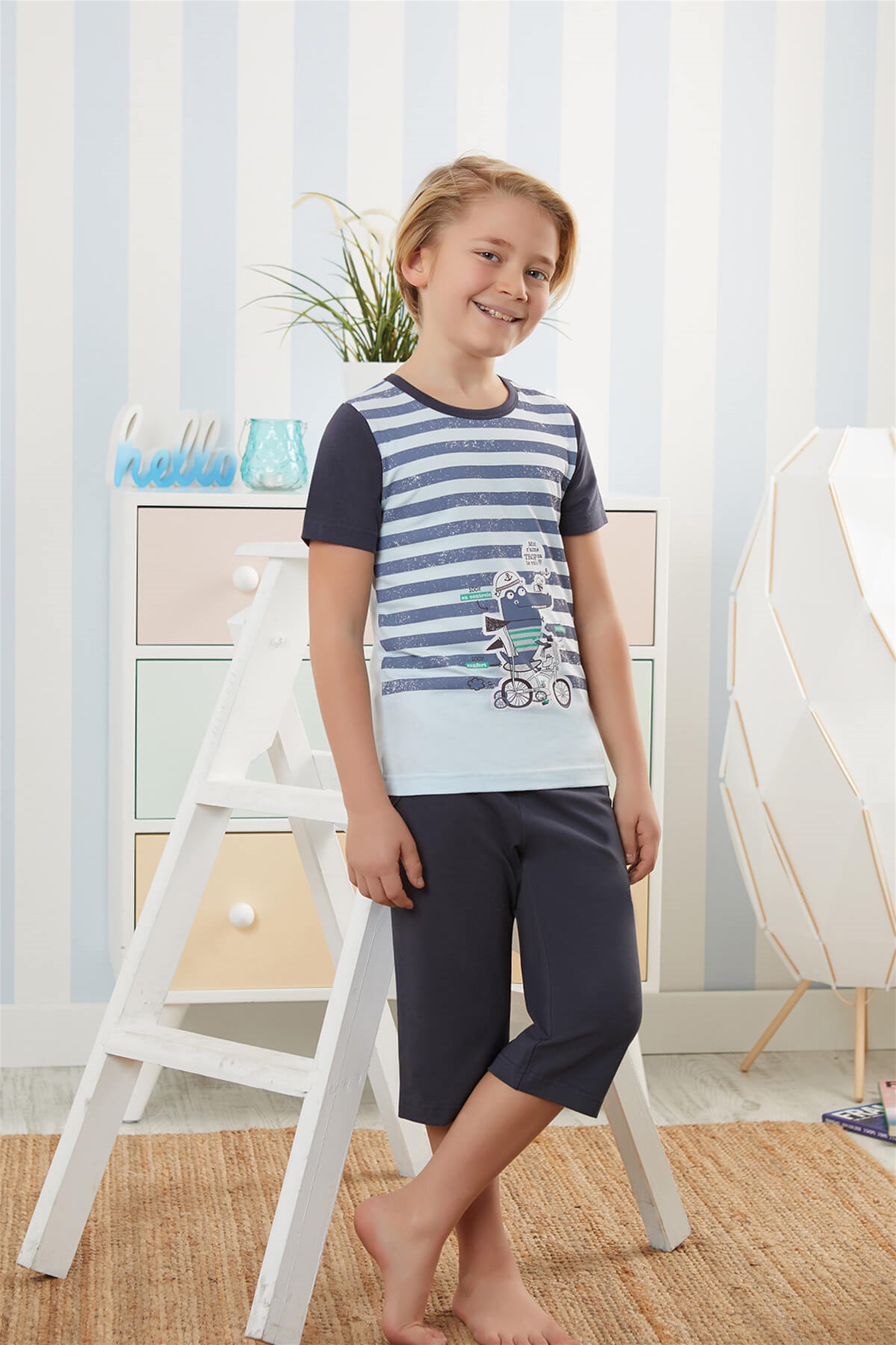 9738-207 Baykar Erkek Çocuk Pant Pijama Takımı Mavi