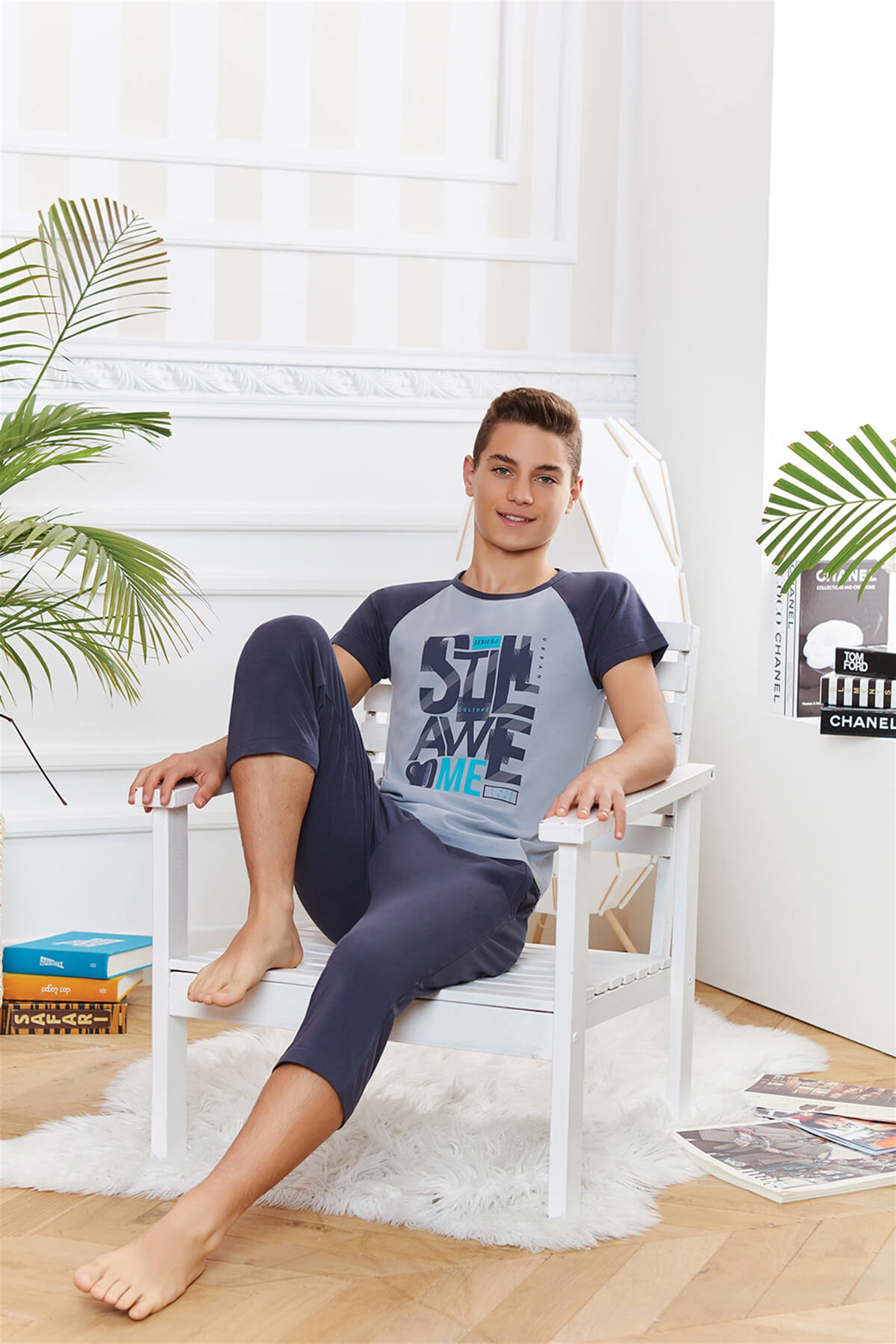 9744-512 Baykar Erkek Çocuk Kapr Pijama Takımı Gri Melanj