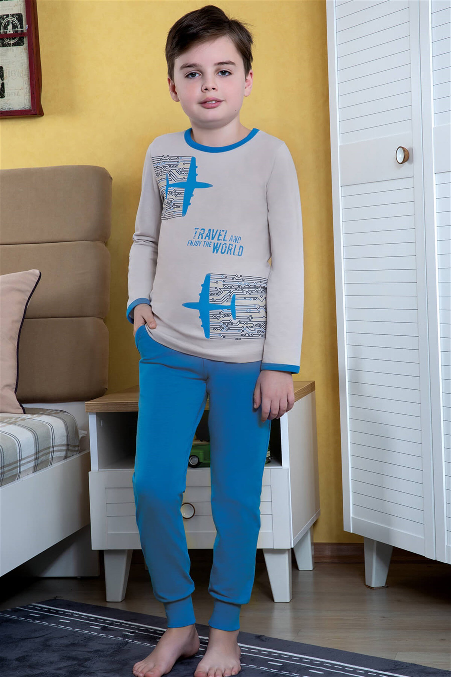 9751-167 Baykar Erkek Çocuk Pijama Takımı Mavi