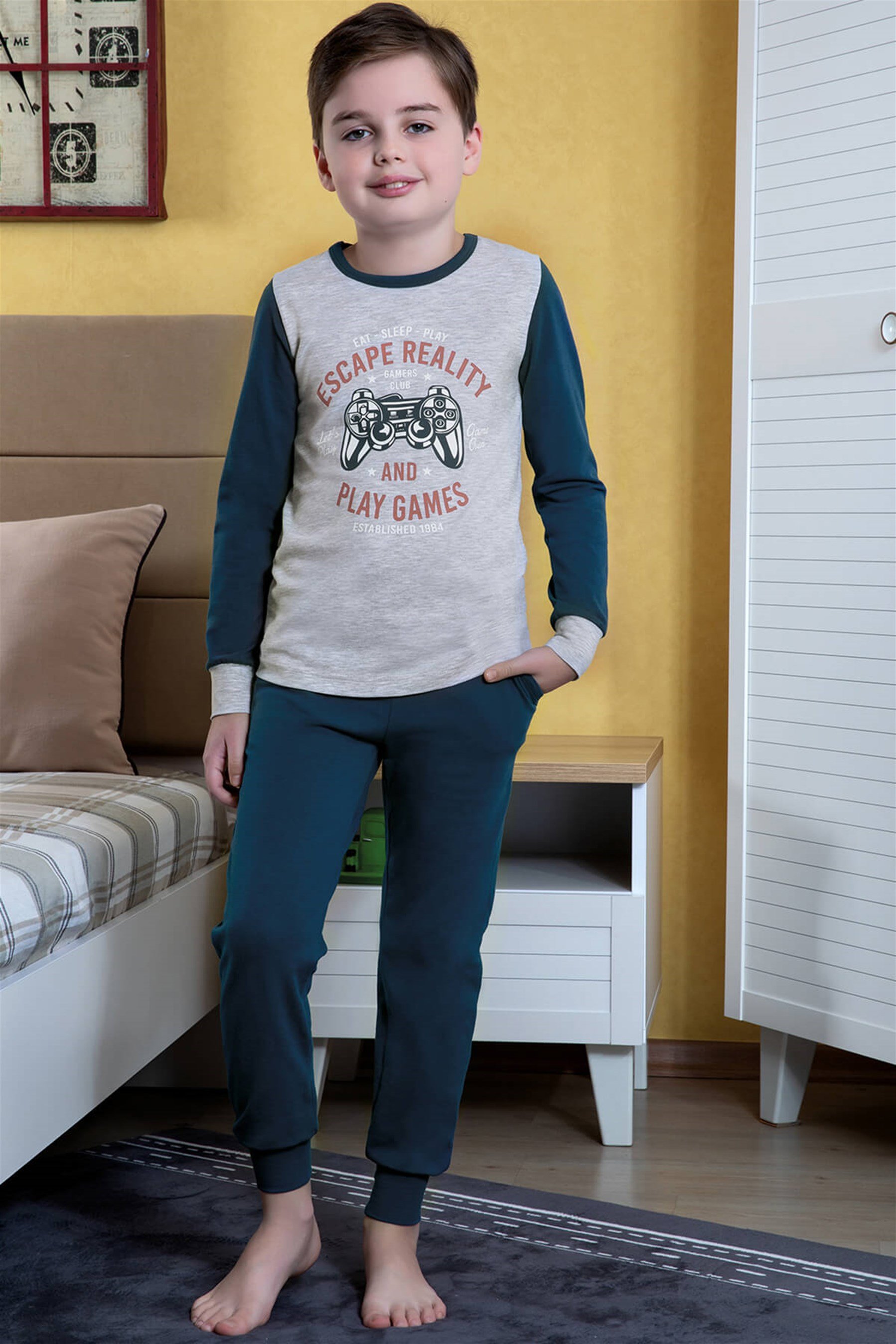 9752-220 Baykar Erkek Çocuk Pijama Takımı Gri Melanj