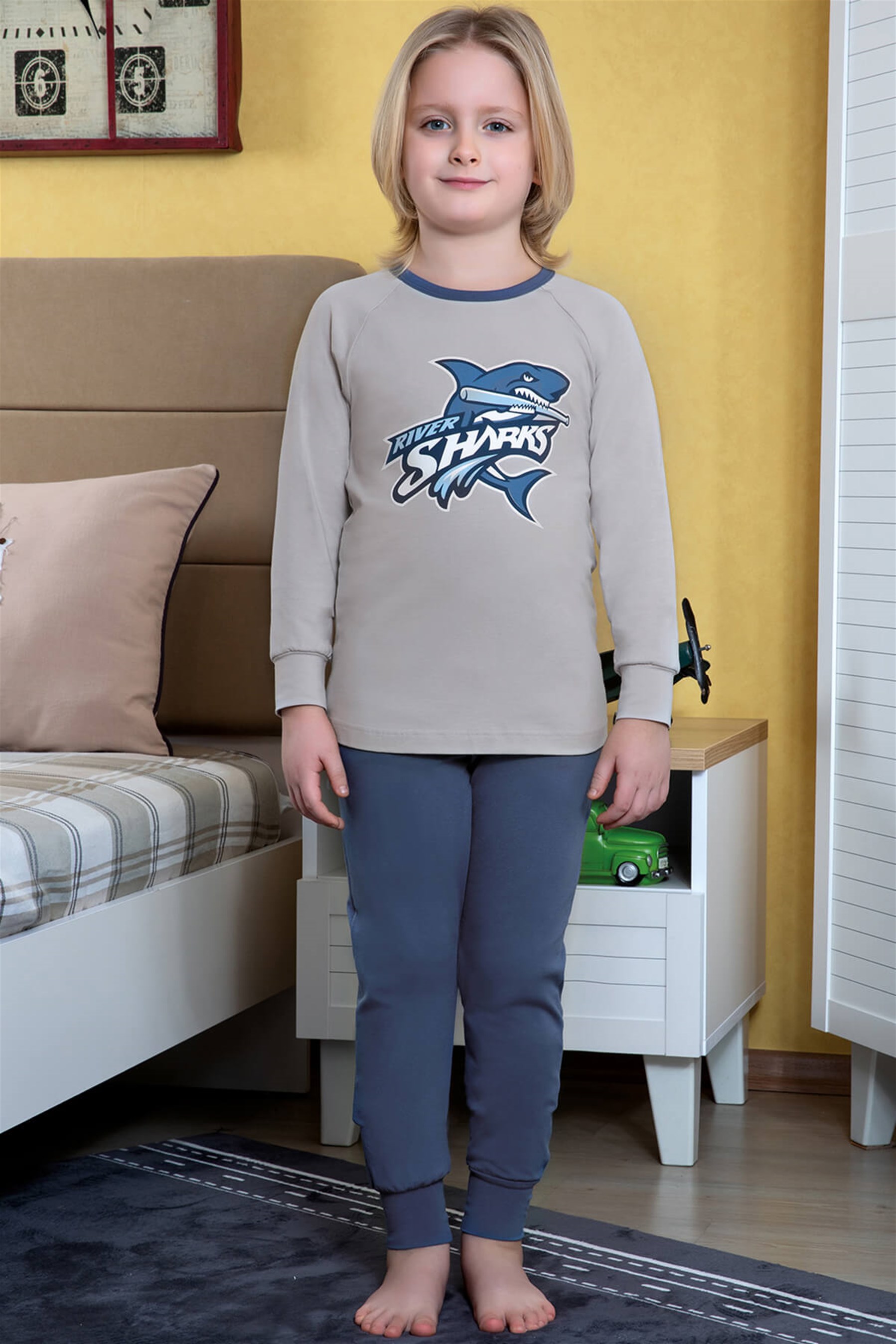 9754-167 Baykar Erkek Çocuk Pijama Takımı Krem