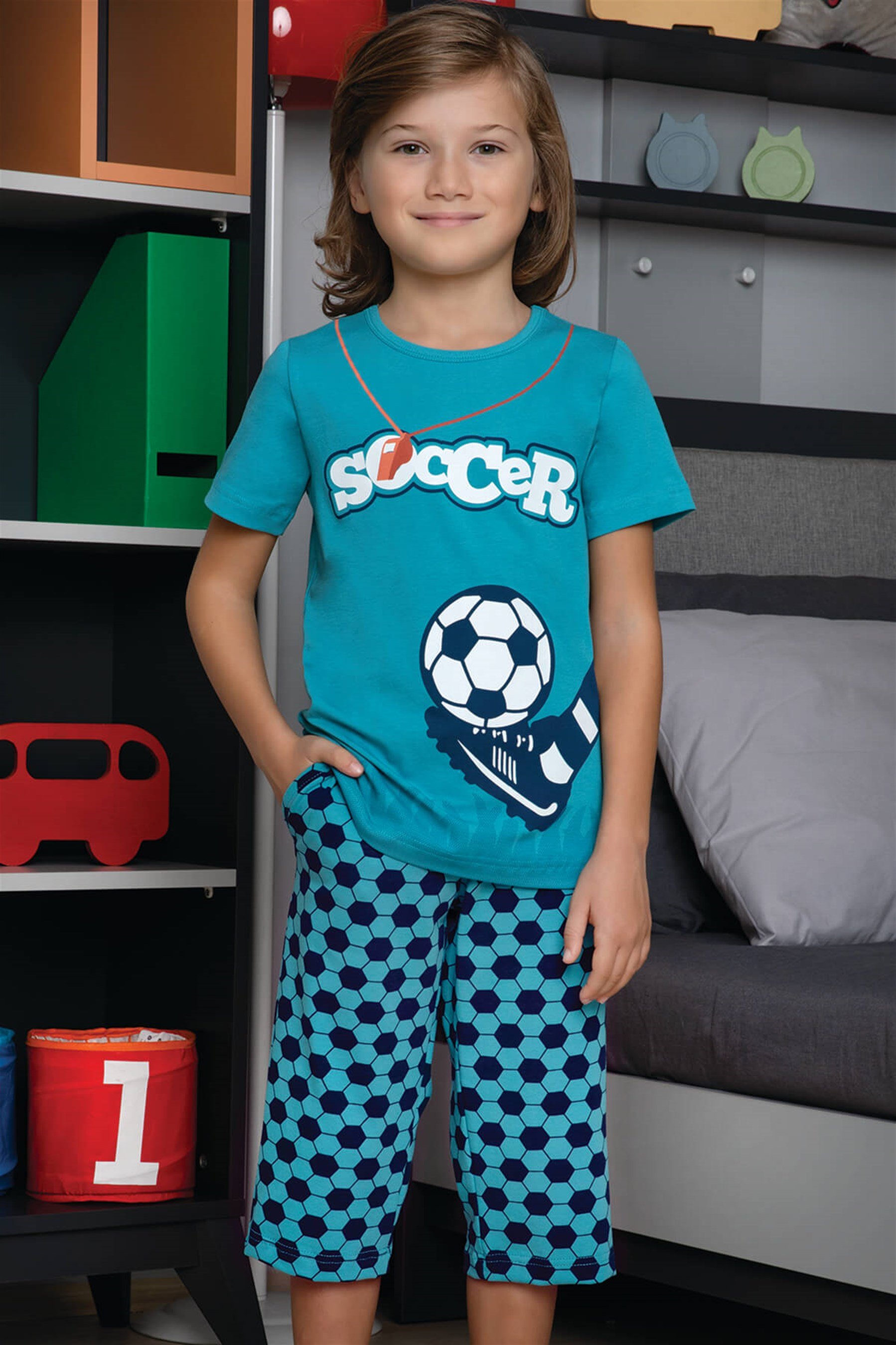 9761-654 Baykar Erkek Çocuk Kapri Takımı Petrol Turkuaz