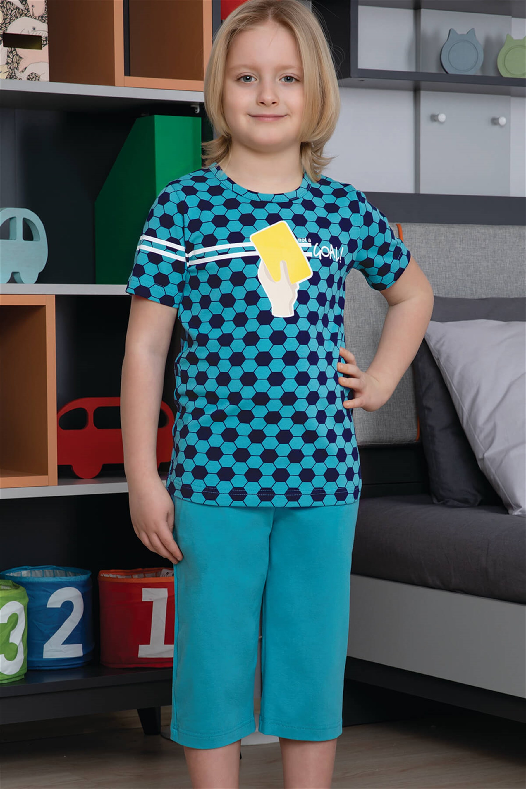 9761-673 Baykar Erkek Çocuk Kapri Takımı Petrol Mavi