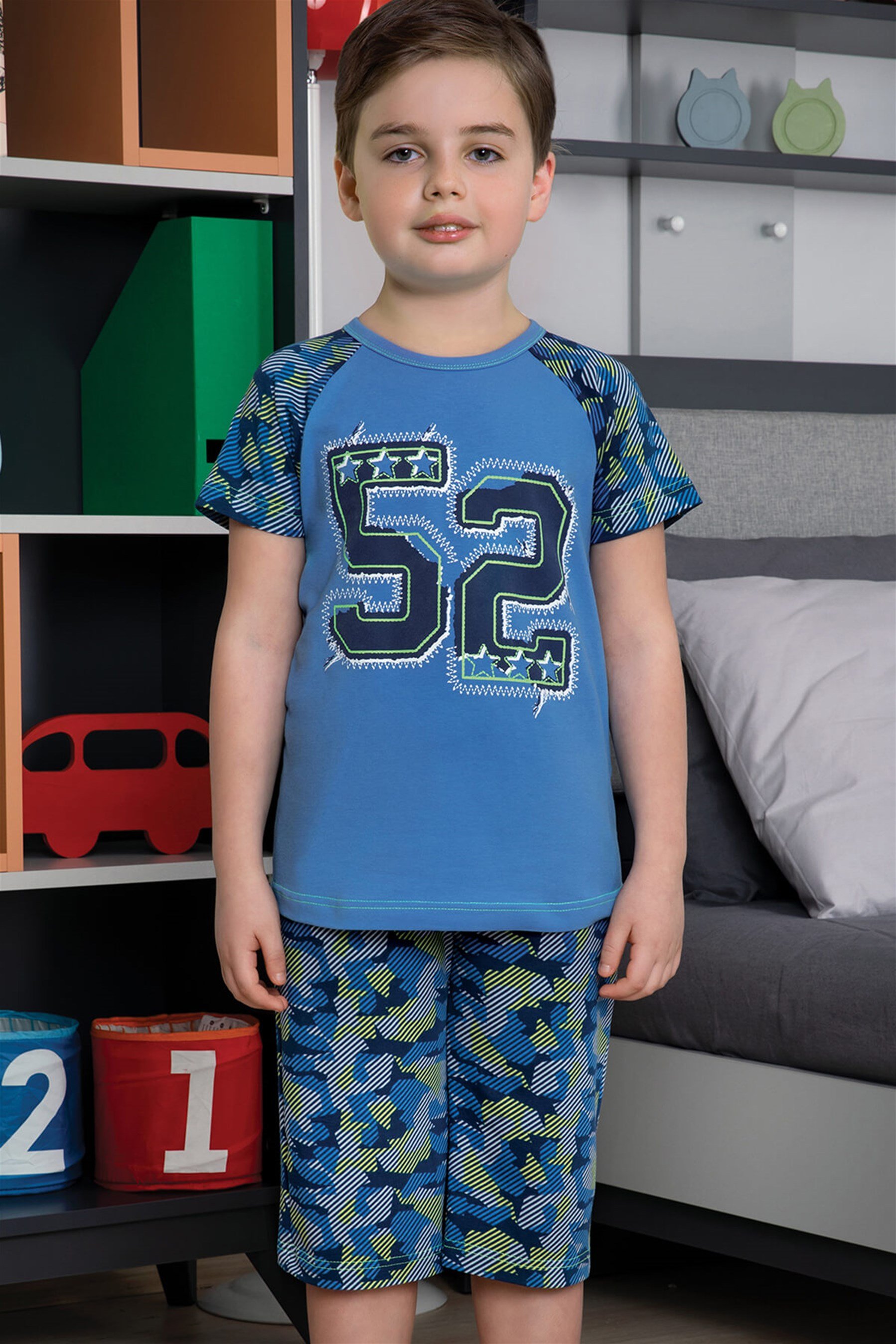 9766-198 Baykar Erkek Çocuk Kapri Takımı Mavi