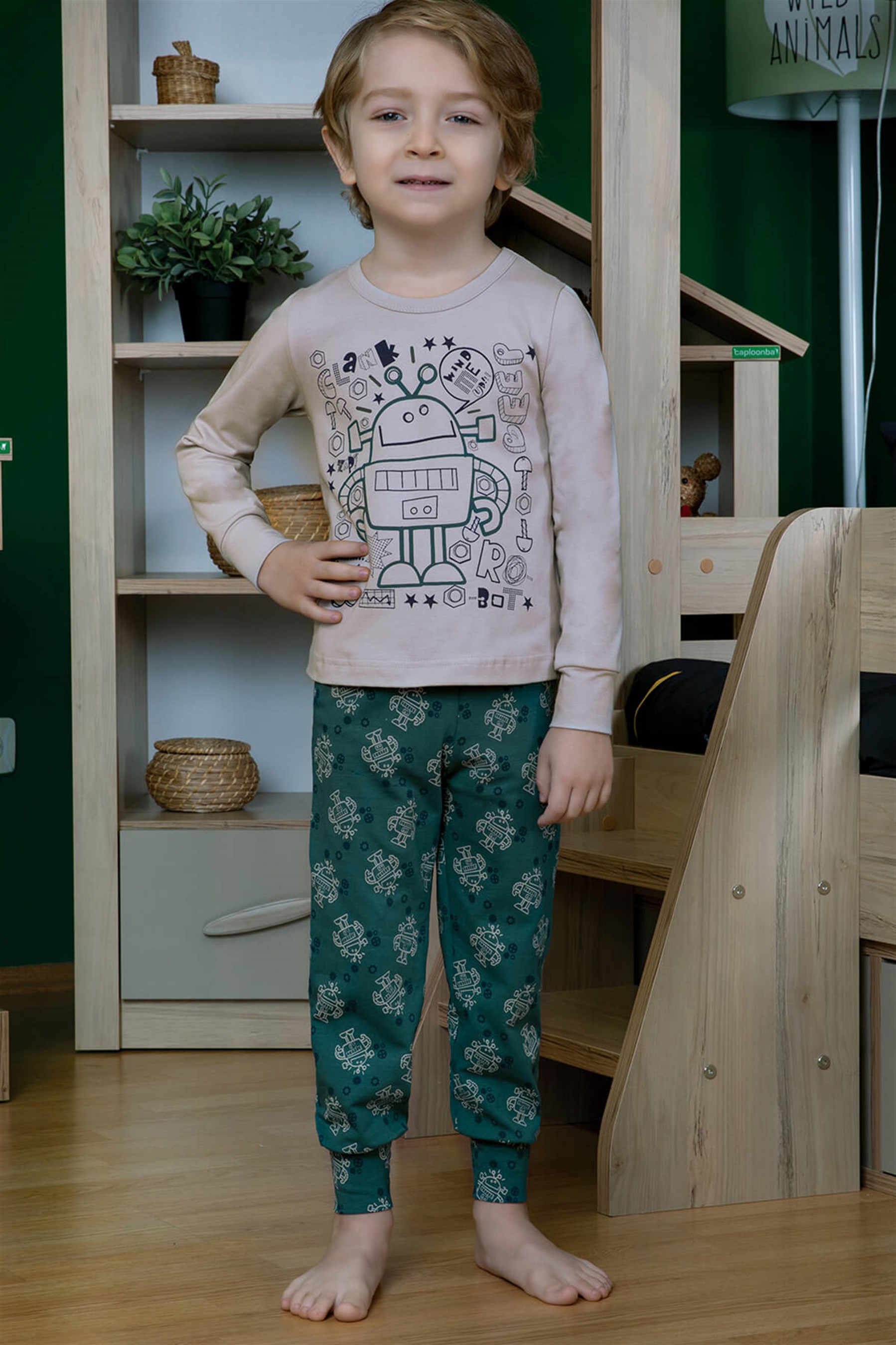 9773-167 Baykar Erkek Çocuk Pijama Takımı Krem