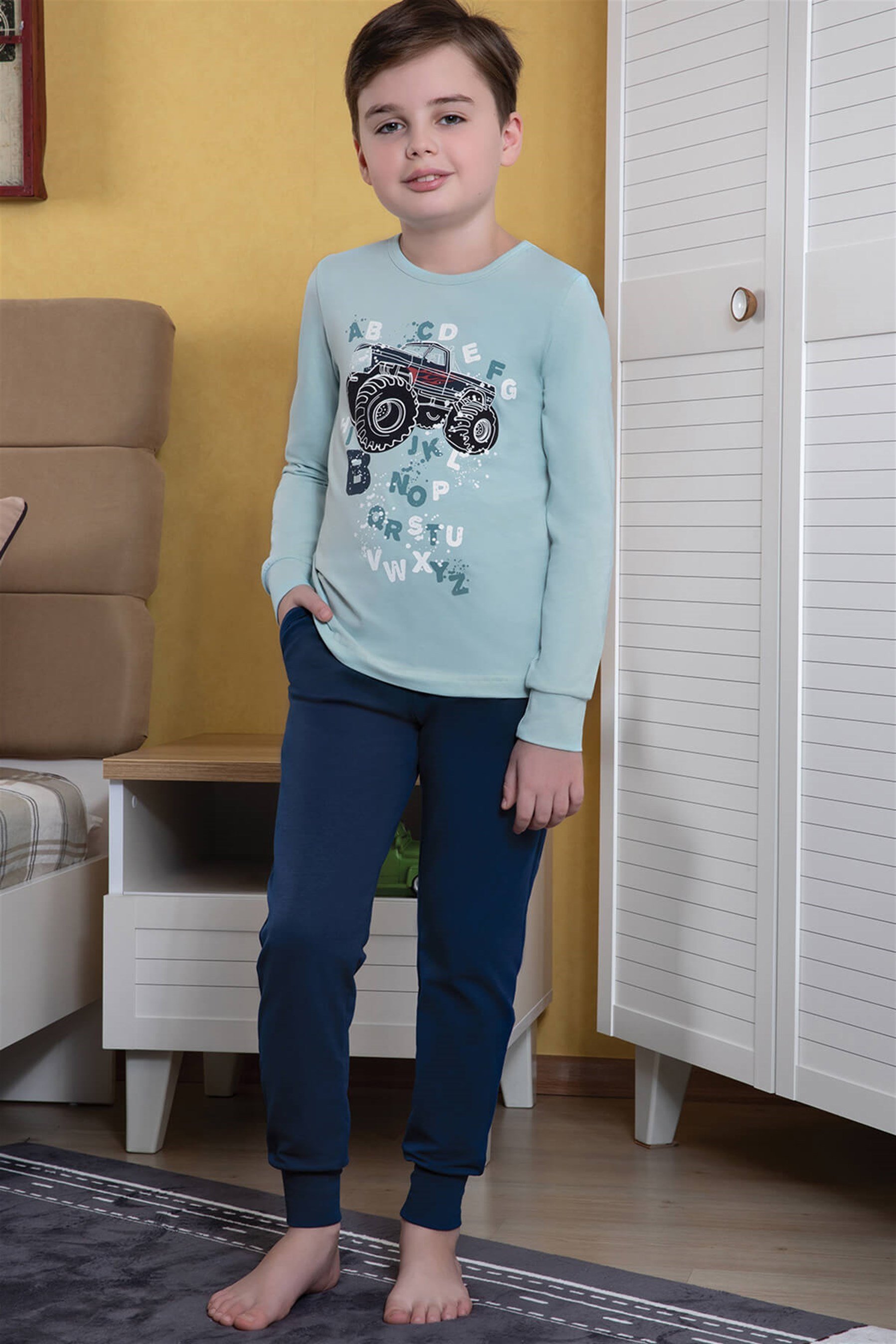 9774-201 Baykar Erkek Çocuk Pijama Takımı Açık Mavi