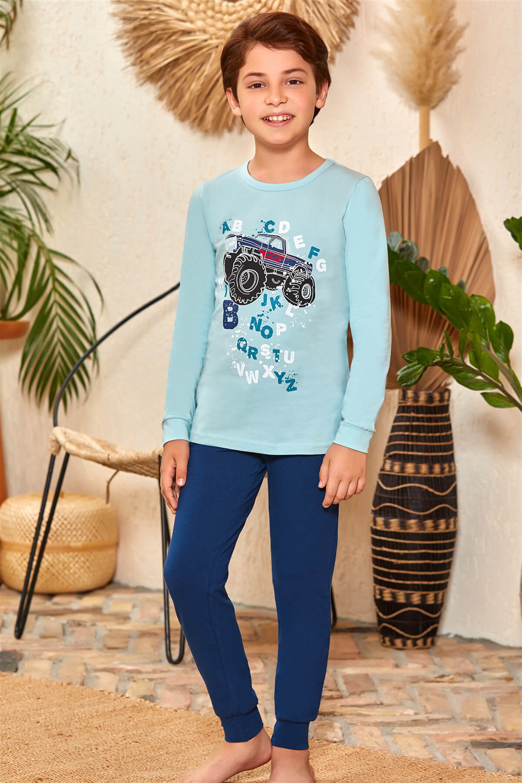 9774 Erkek Çocuk Pijama Takımı Mavi