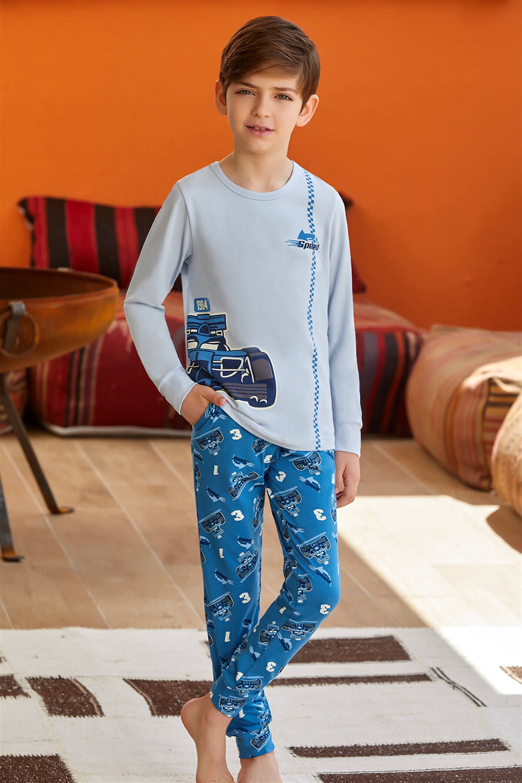 9775 Erkek Çocuk Pijama Takımı Mavi