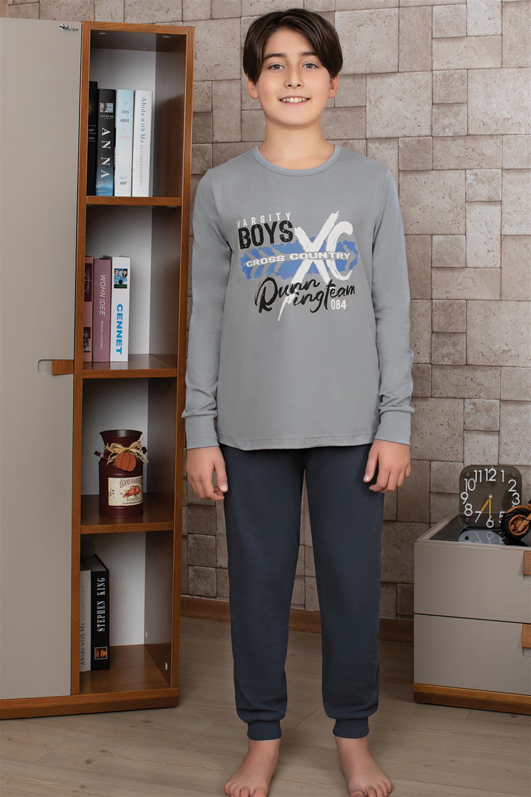 9776-512 Baykar Erkek Çocuk Pijama Takımı Boyalı Gri