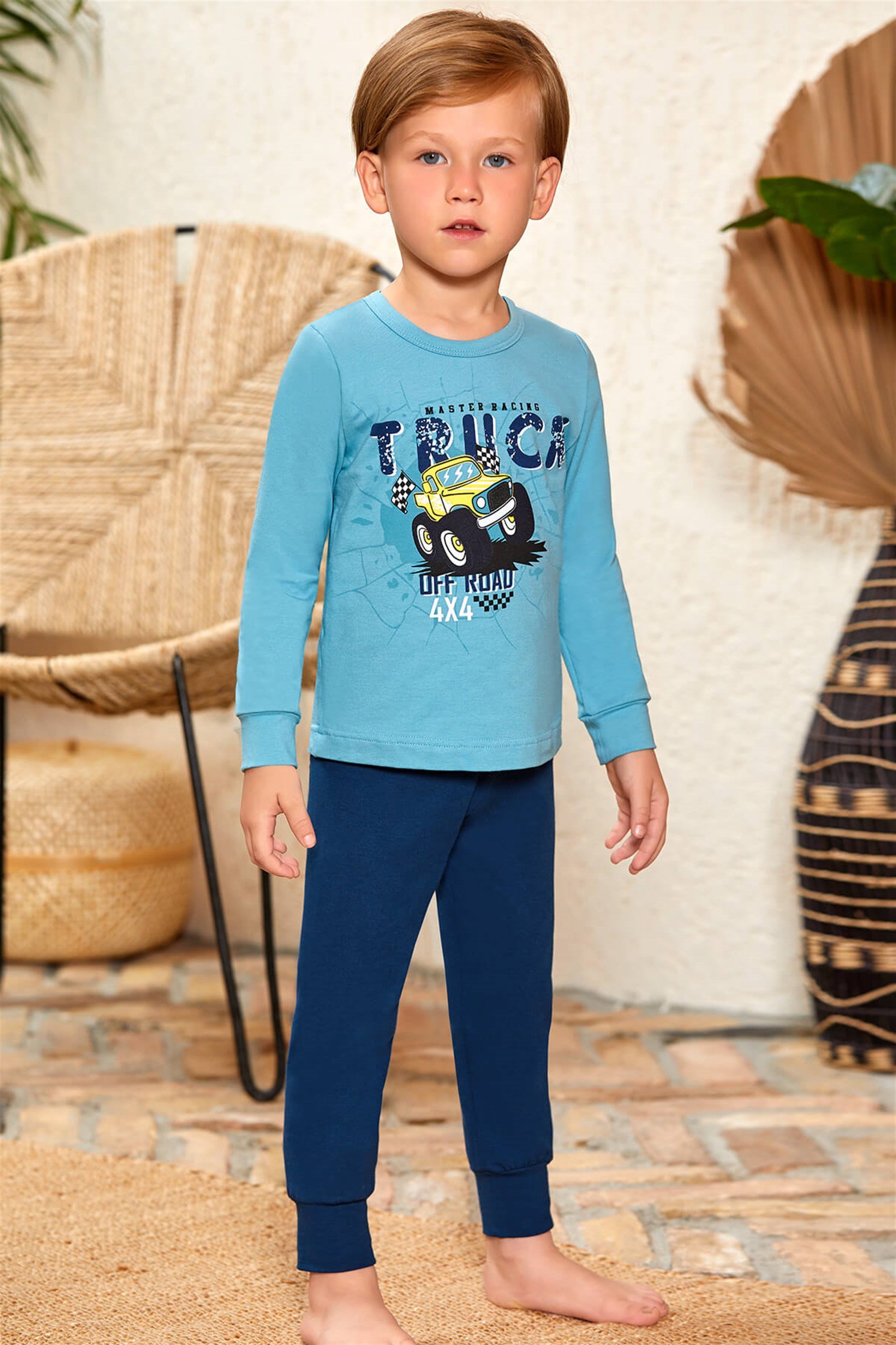 9778 Erkek Çocuk Pijama Takımı Mavi