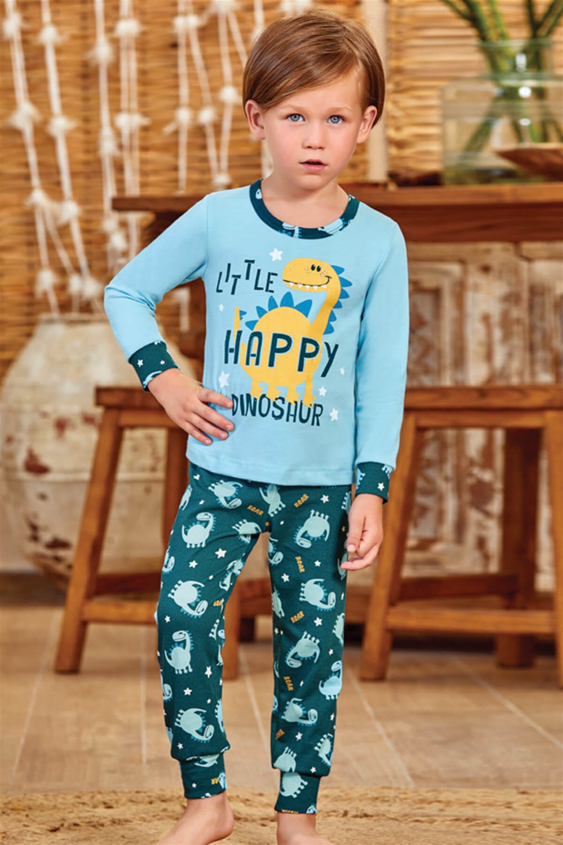 9781 Erkek Çocuk Pijama Takımı Koyu Mavi