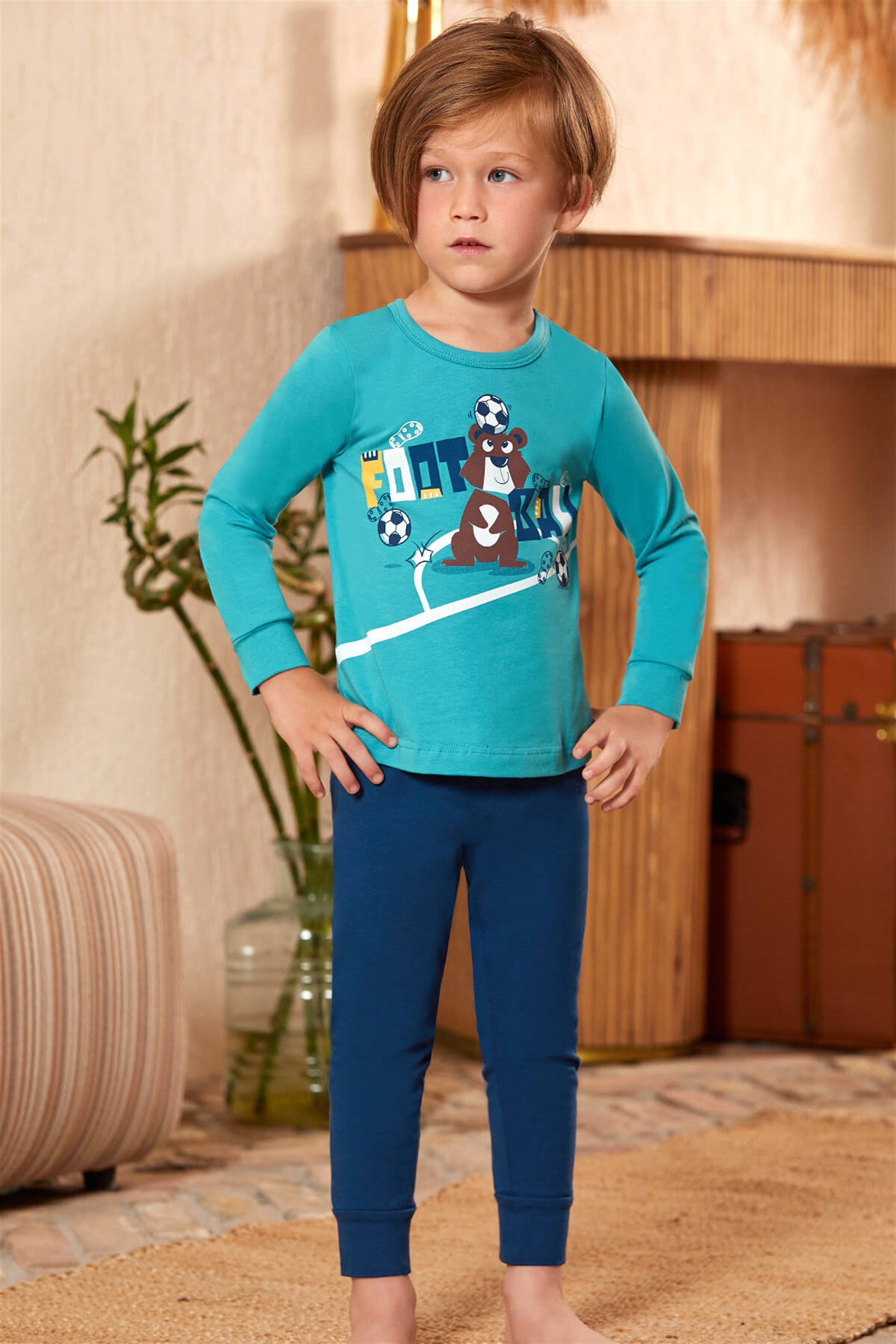 9782 Erkek Çocuk Pijama Takımı Turkuaz