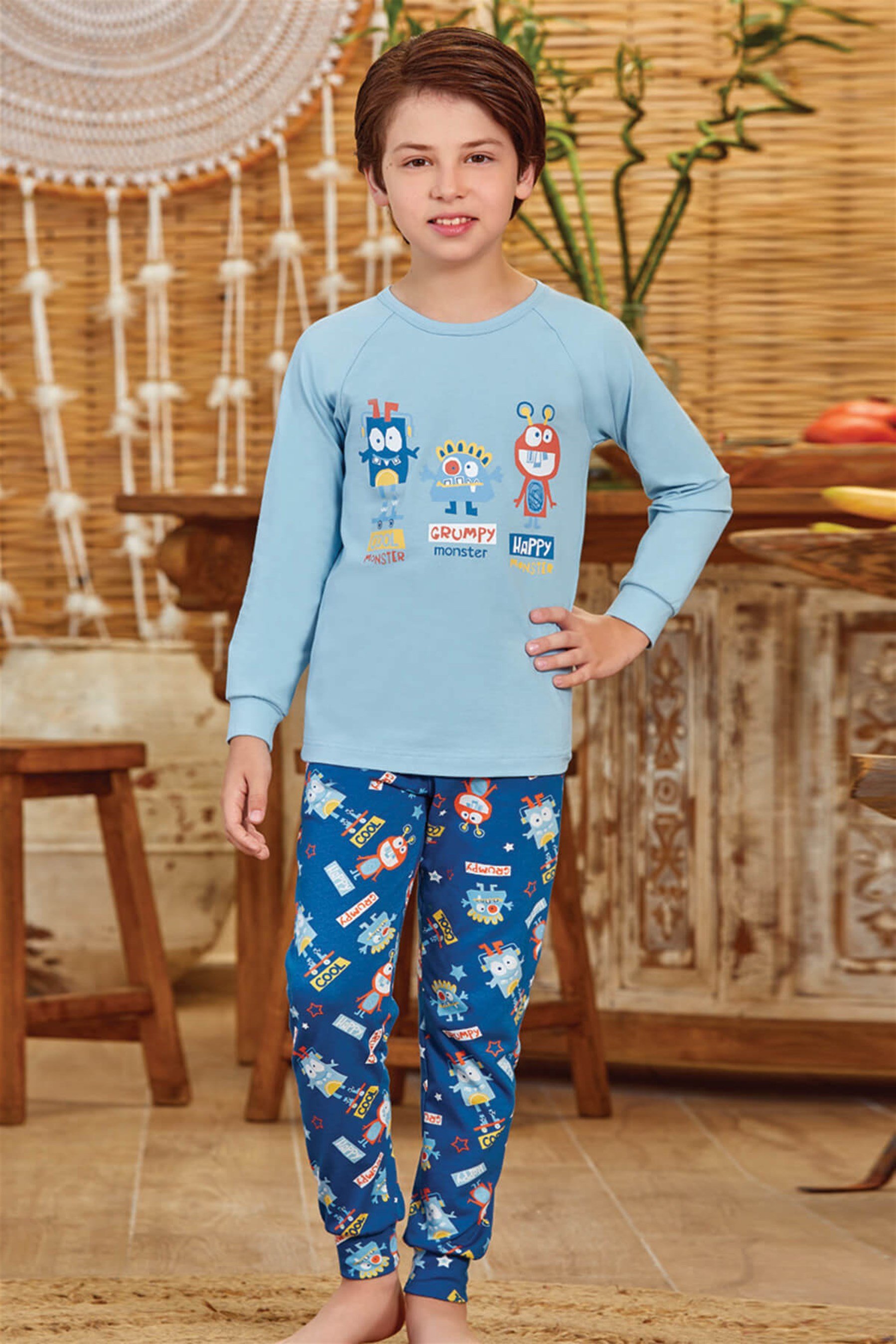 9785 Erkek Çocuk Pijama Takımı Mavi