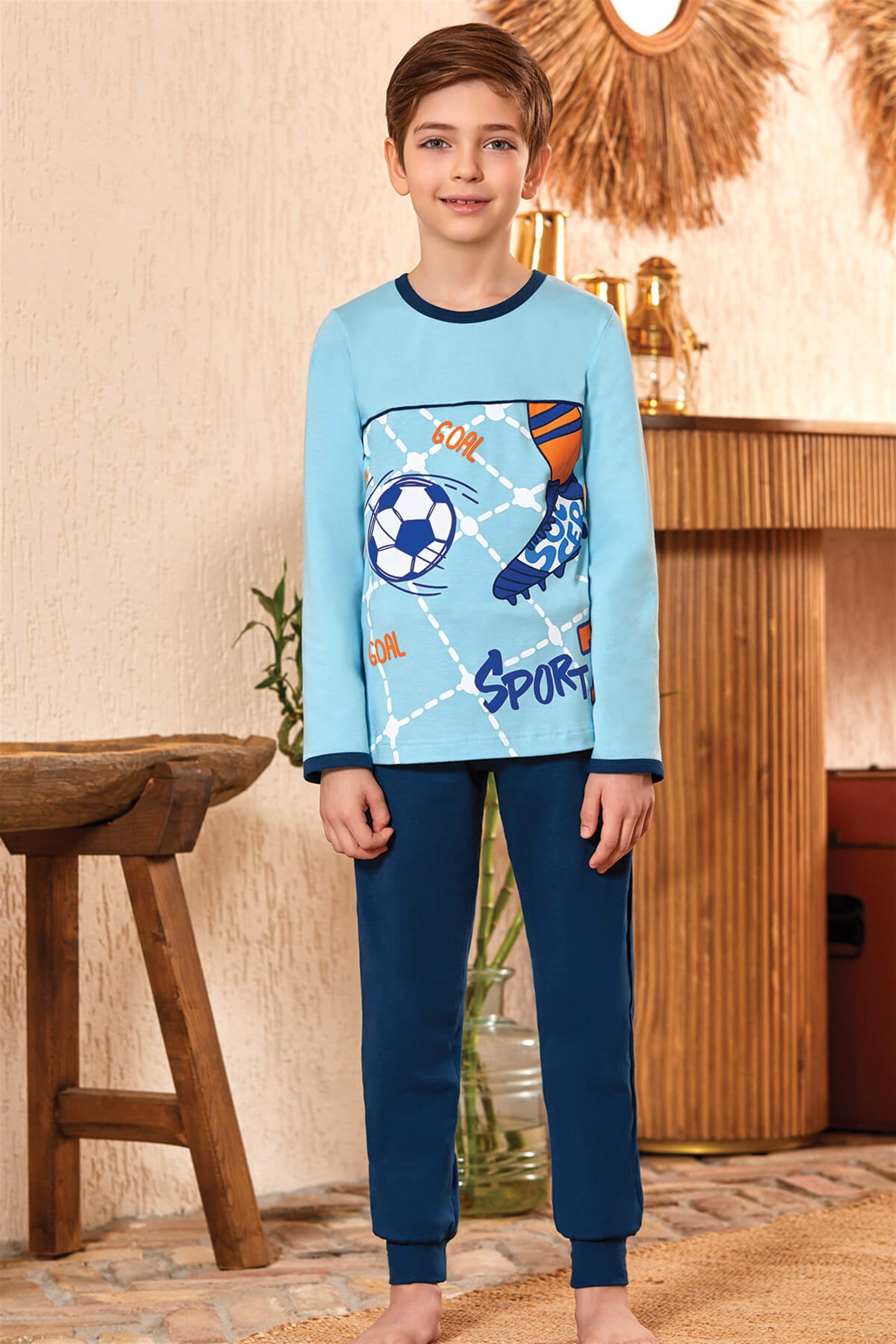 9786 Erkek Çocuk Pijama Takımı Koyu Mavi