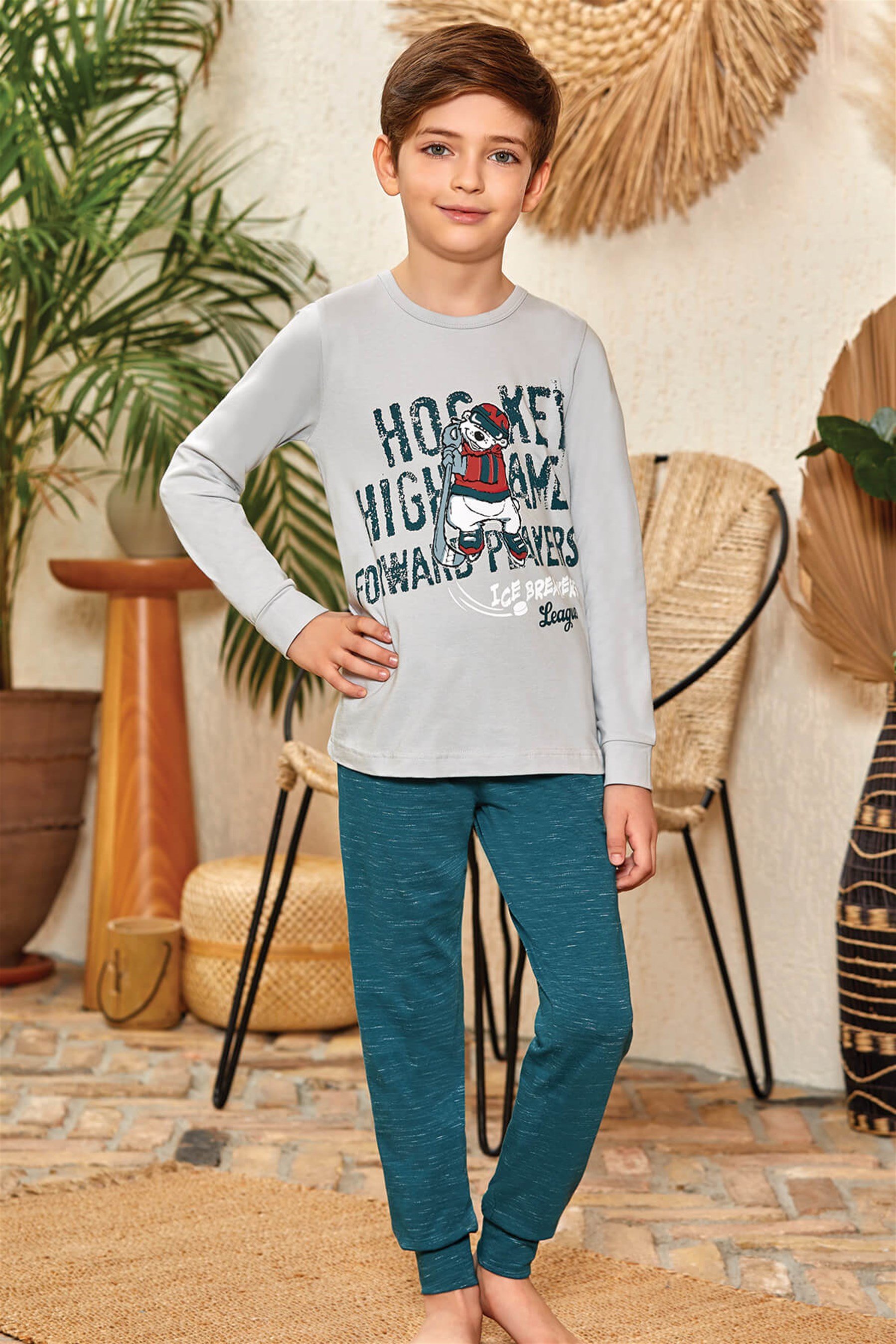 9788 Erkek Çocuk Pijama Takımı Gri