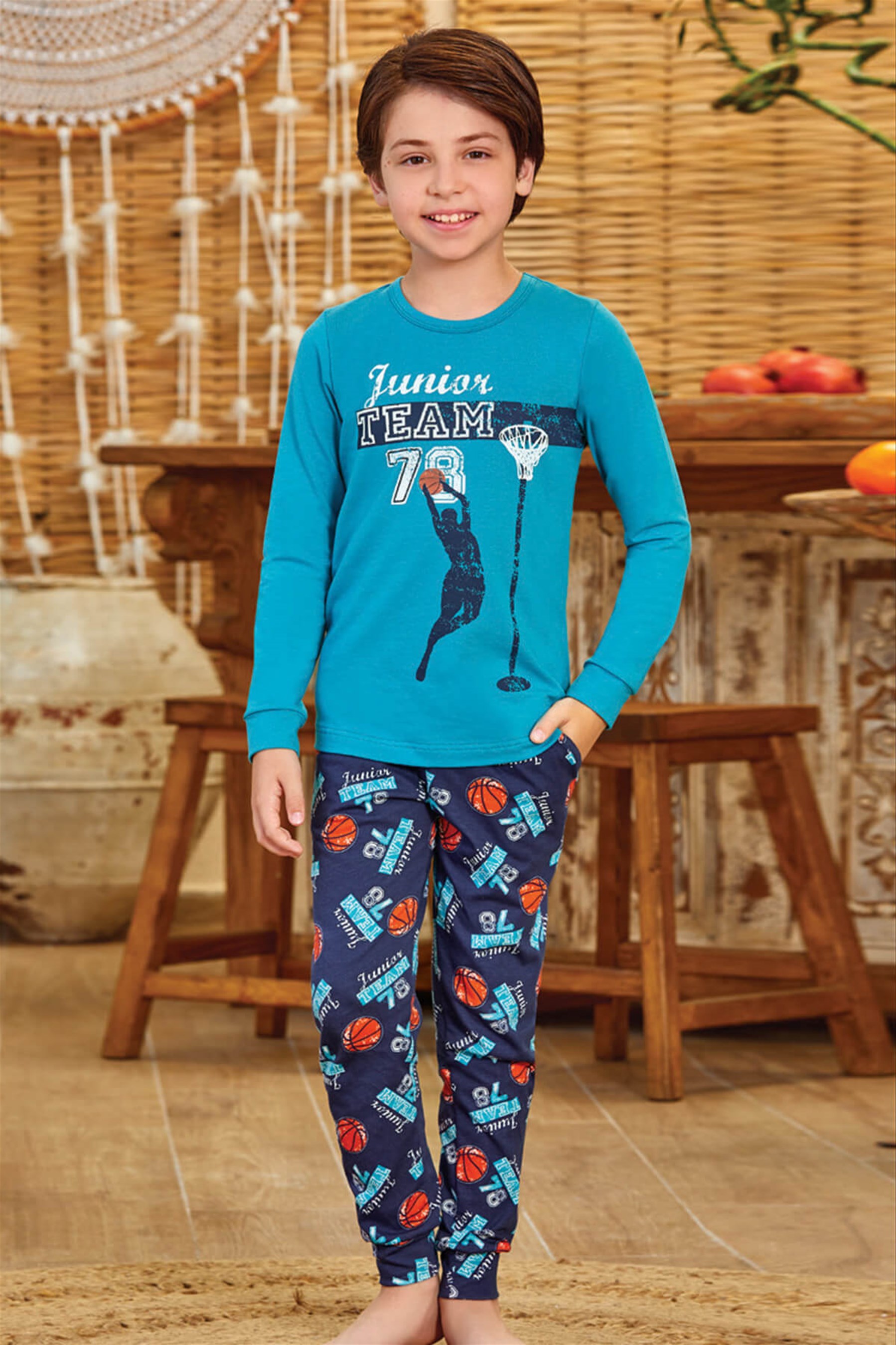 9789 Erkek Çocuk Pijama Takımı Koyu Mavi