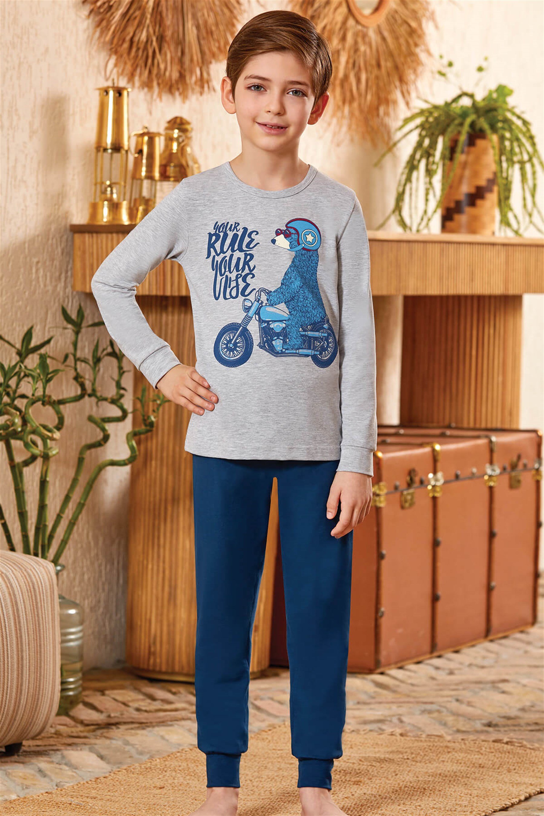 9792 Erkek Çocuk Pijama Takımı Gri