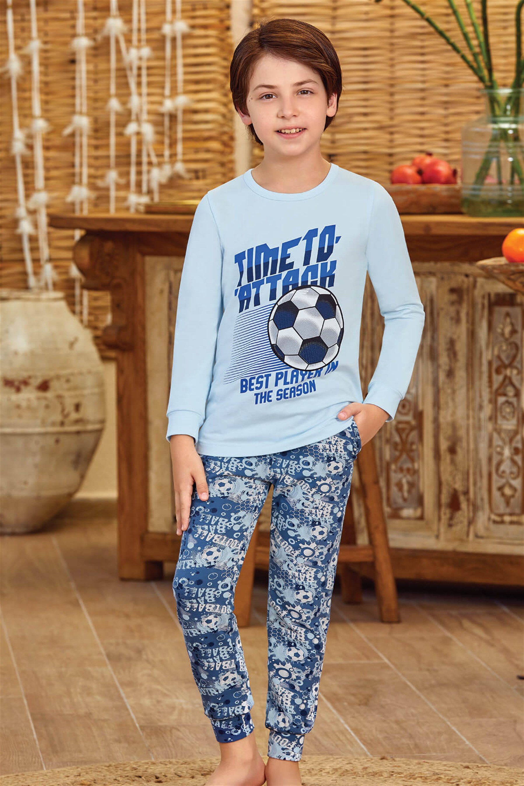 9793 Erkek Çocuk Pijama Takımı Açık Mavi